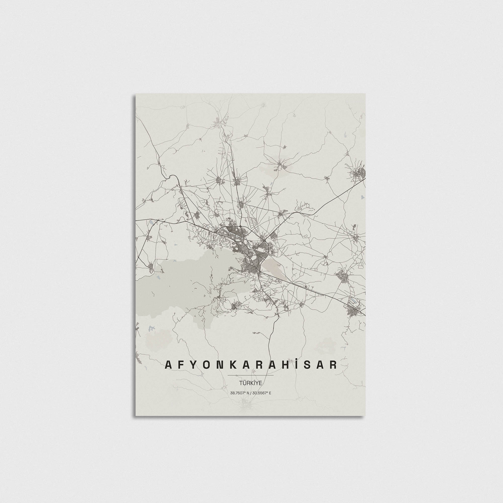Afyonkarahisar şehir haritası tasarımı, minimalist dekoratif poster.