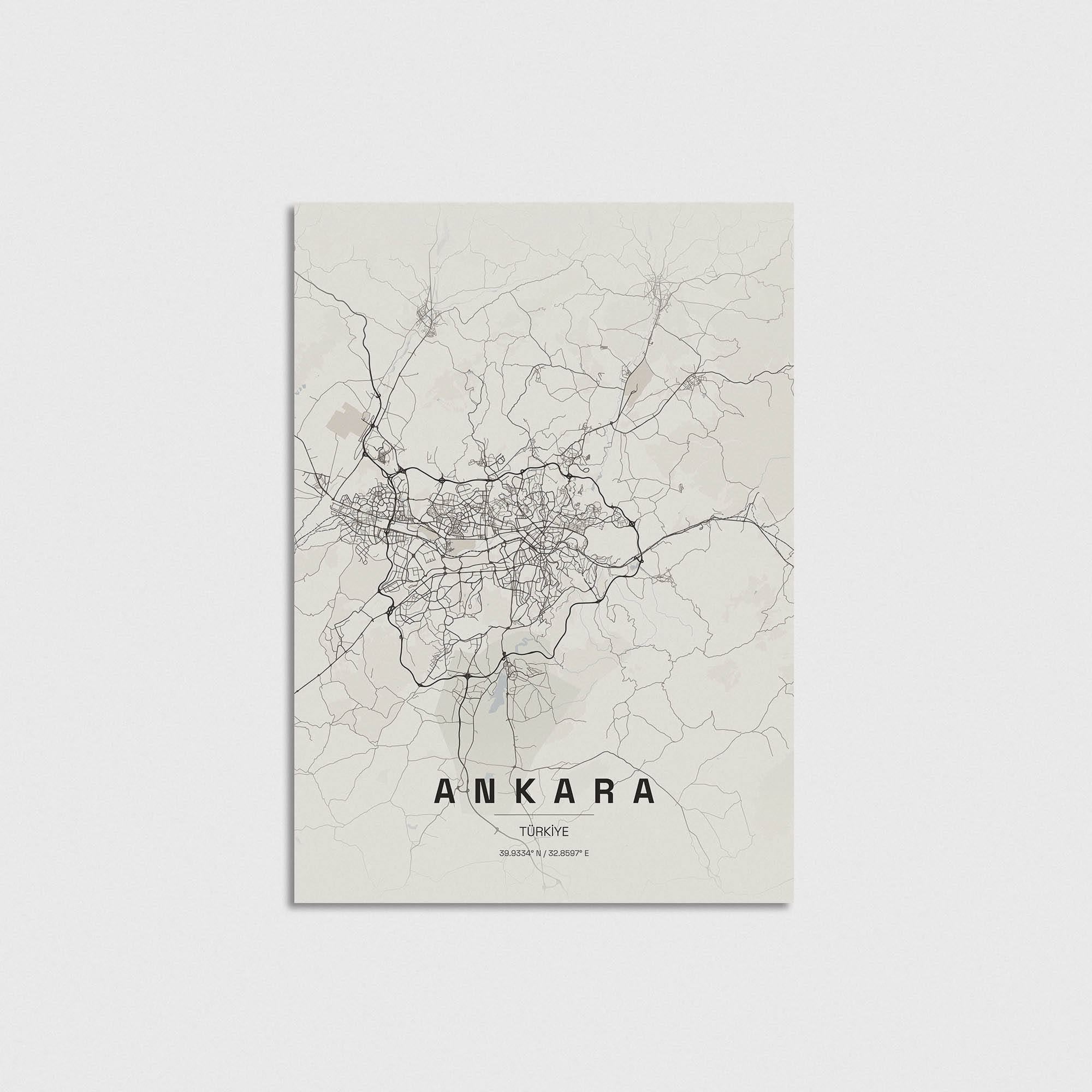 Ankara şehir haritası minimalist poster tasarımı, modern duvar dekorasyonu için şık ve estetik bir tablo.