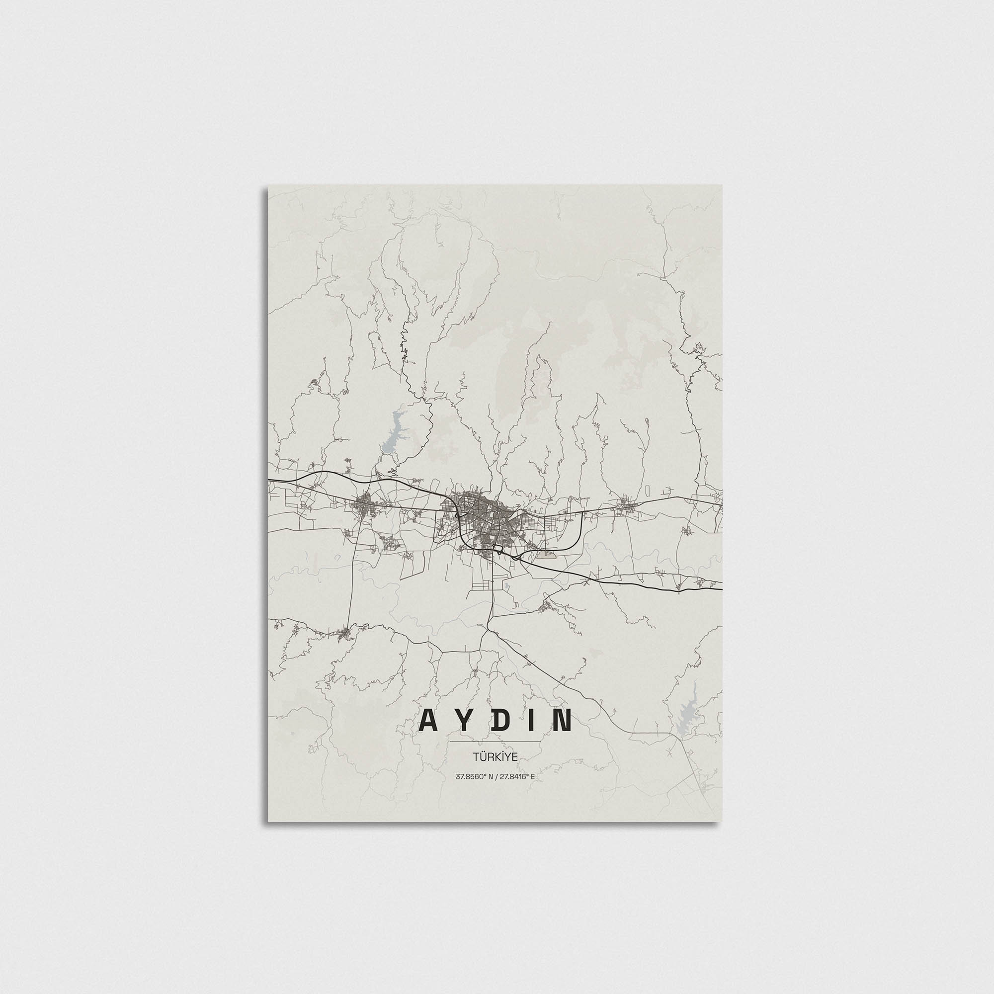 Aydın şehir haritası tasarımı, minimalist dekoratif duvar posteri.