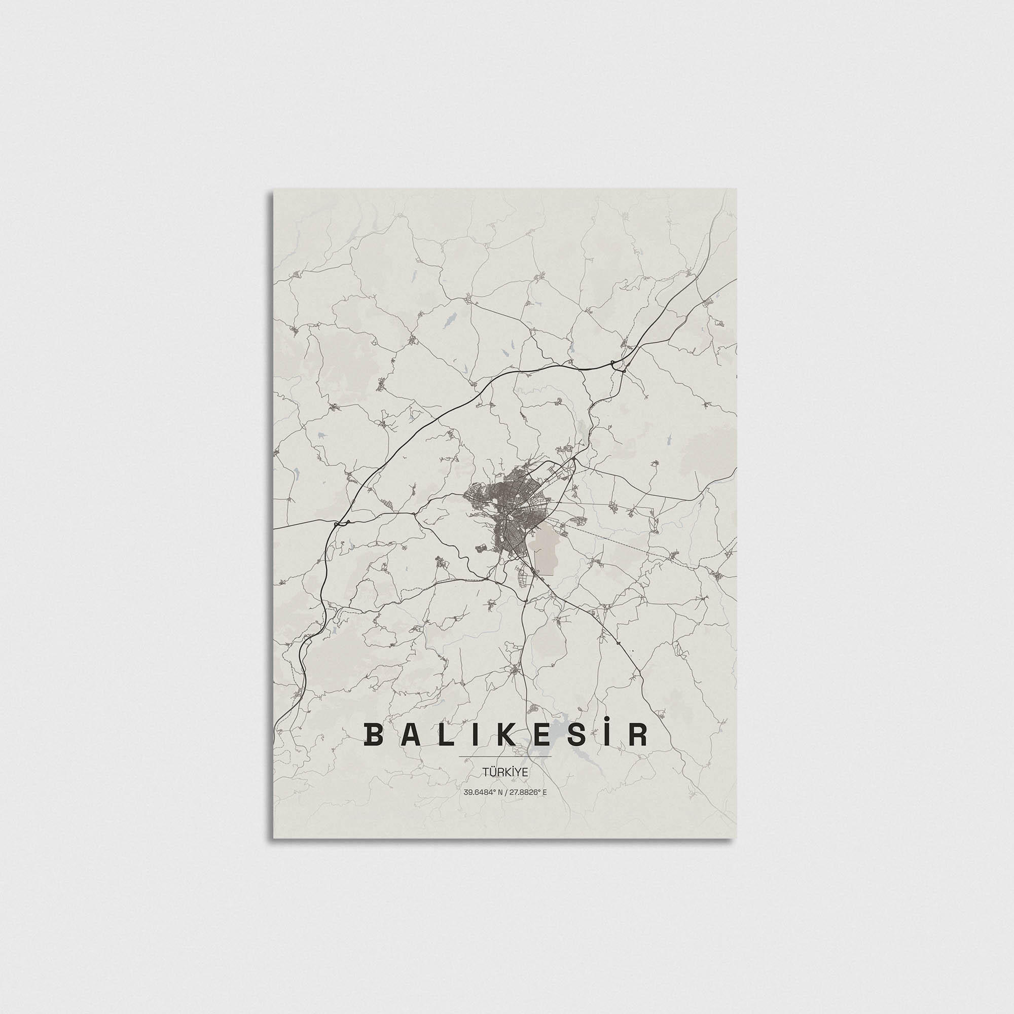 Balıkesir şehir haritası posteri, minimalist tasarım, dekoratif duvar tablosu.