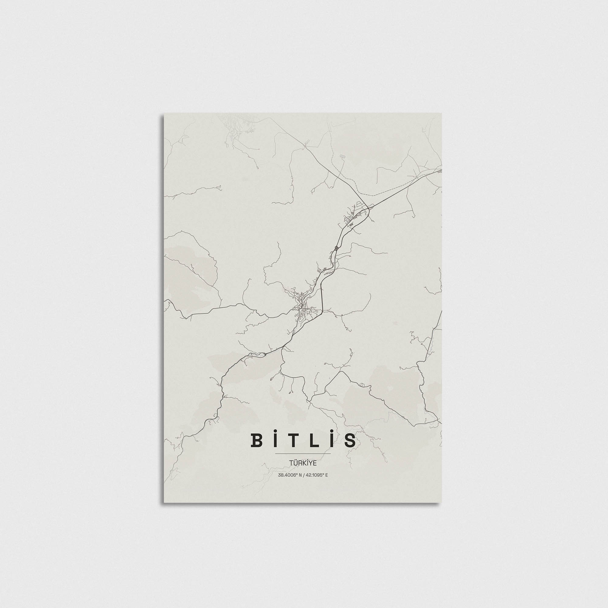 Bitlis şehir haritası posteri, minimalist tasarımlı dekoratif duvar tablosu.