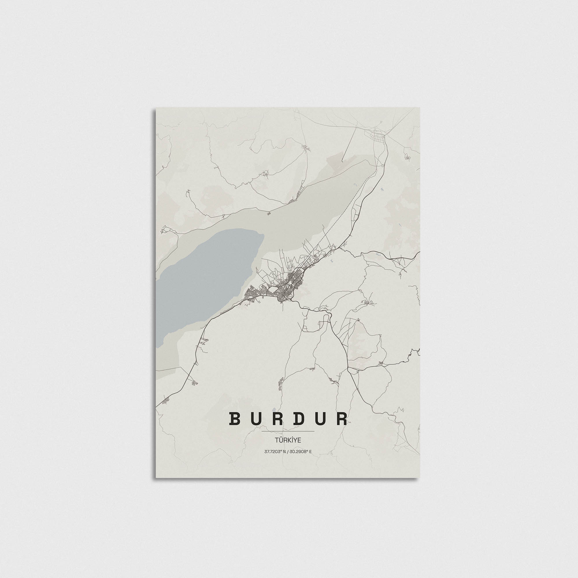Burdur şehir haritası tasarımı, minimalist modern duvar dekorasyonu posteri.
