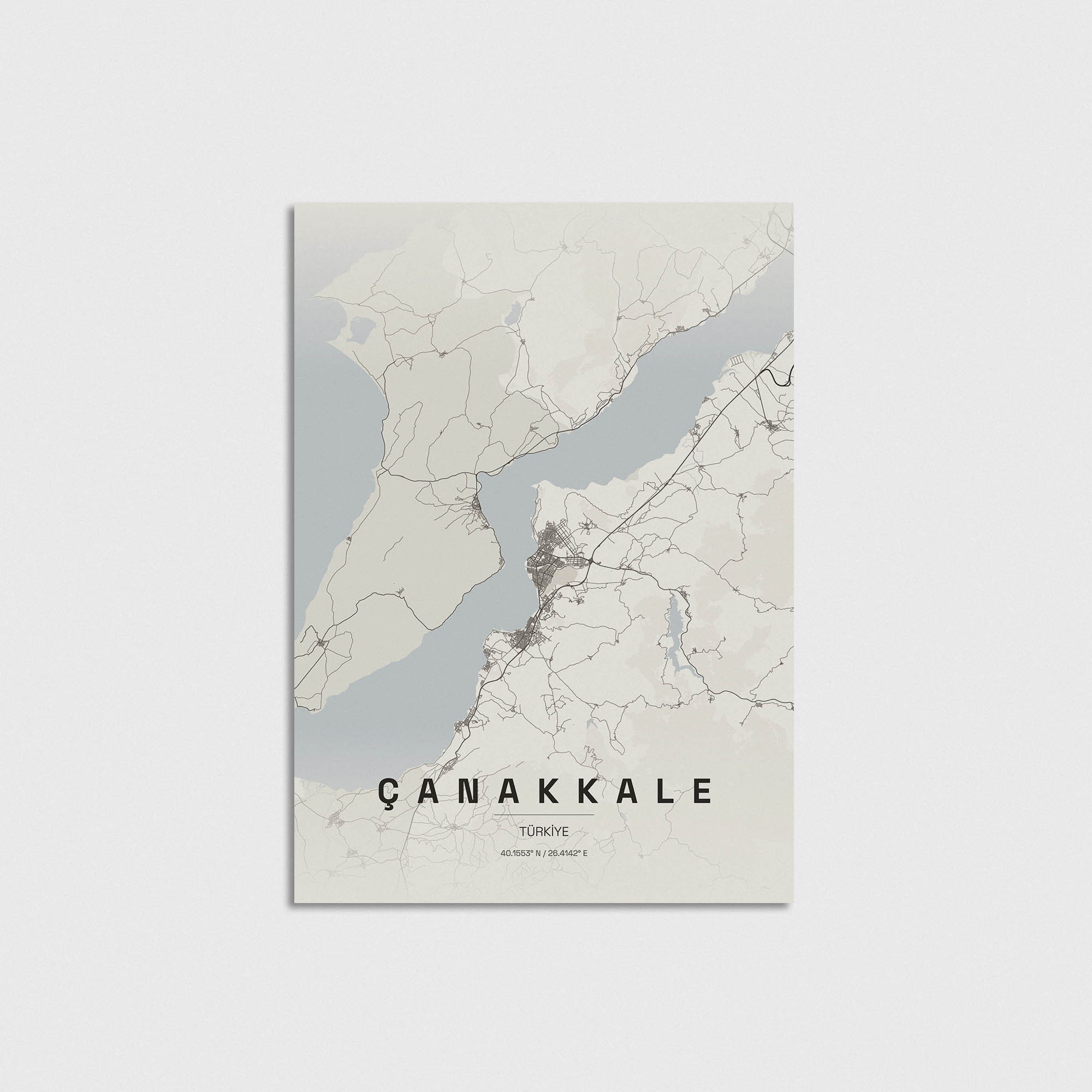 Çanakkale şehir haritası tasarımı, minimalist dekoratif poster.
