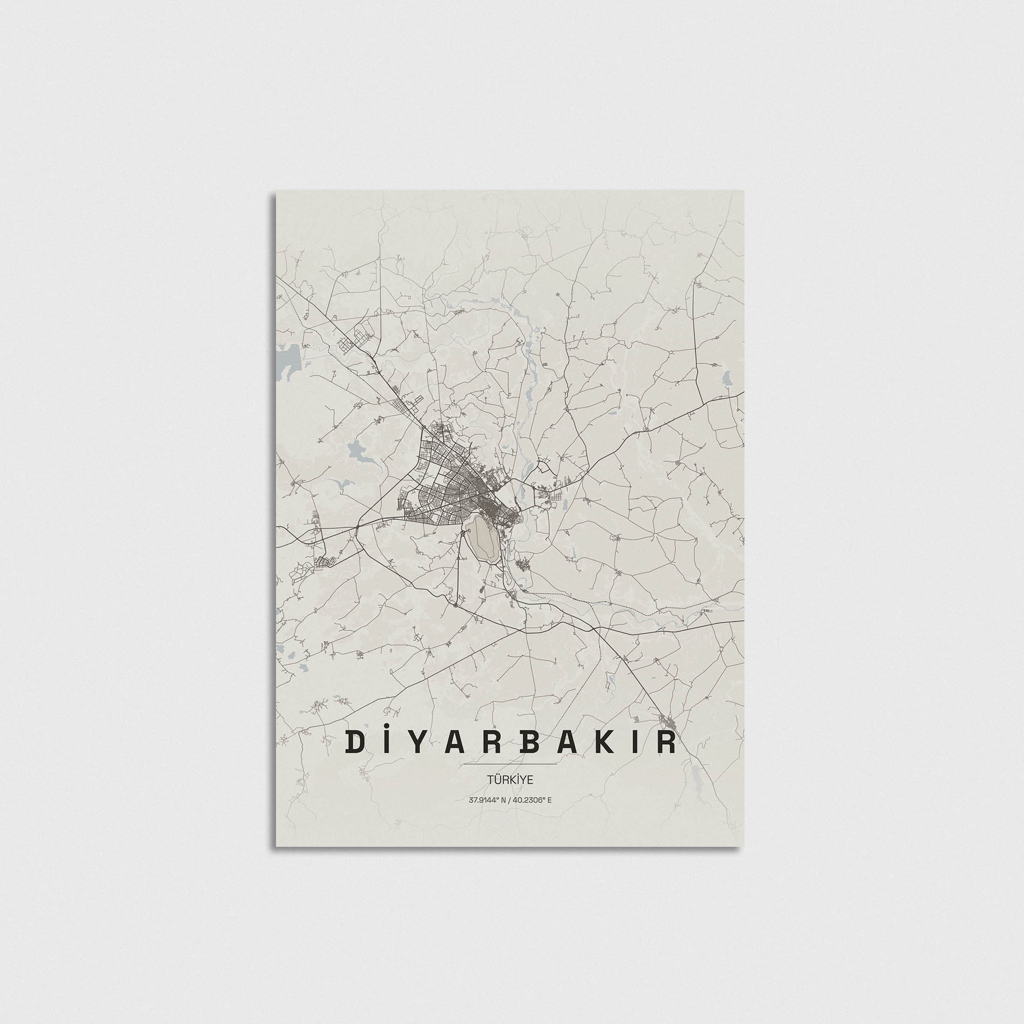 Diyarbakır şehir haritası posteri, minimalist tasarım, modern duvar dekorasyonu