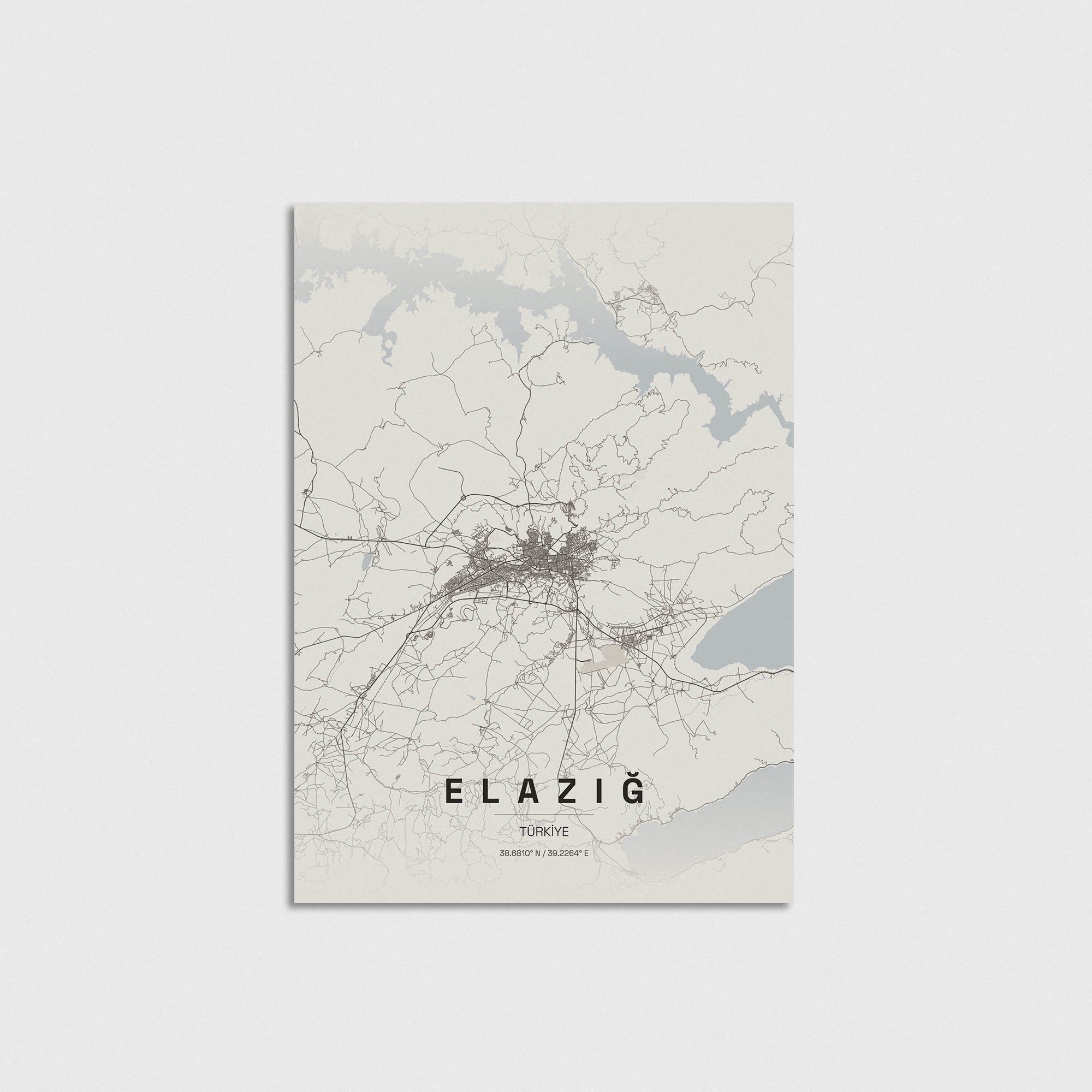 Elazığ şehir haritası tasarımı, minimalist modern duvar dekorasyonu posteri.