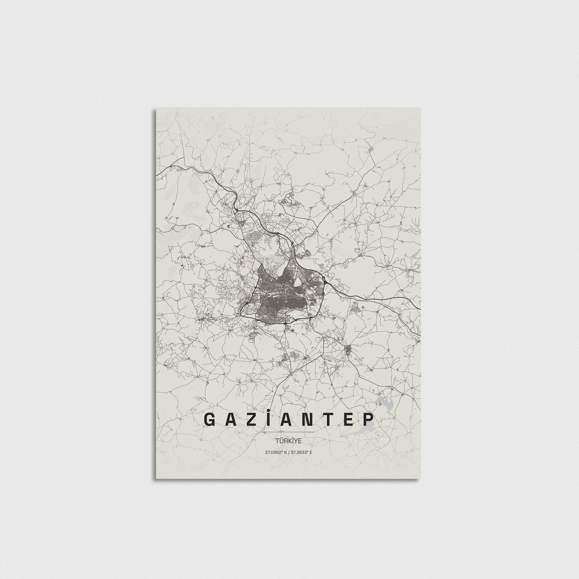 Gaziantep şehir haritası tasarımı, minimalist modern duvar dekorasyonu posteri.