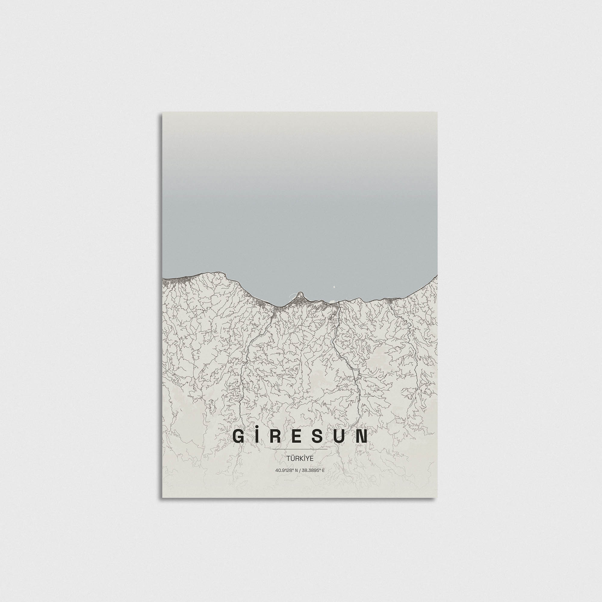Giresun şehir haritası tasarımı, modern minimalist poster, duvar dekorasyonu için şık harita görseli.