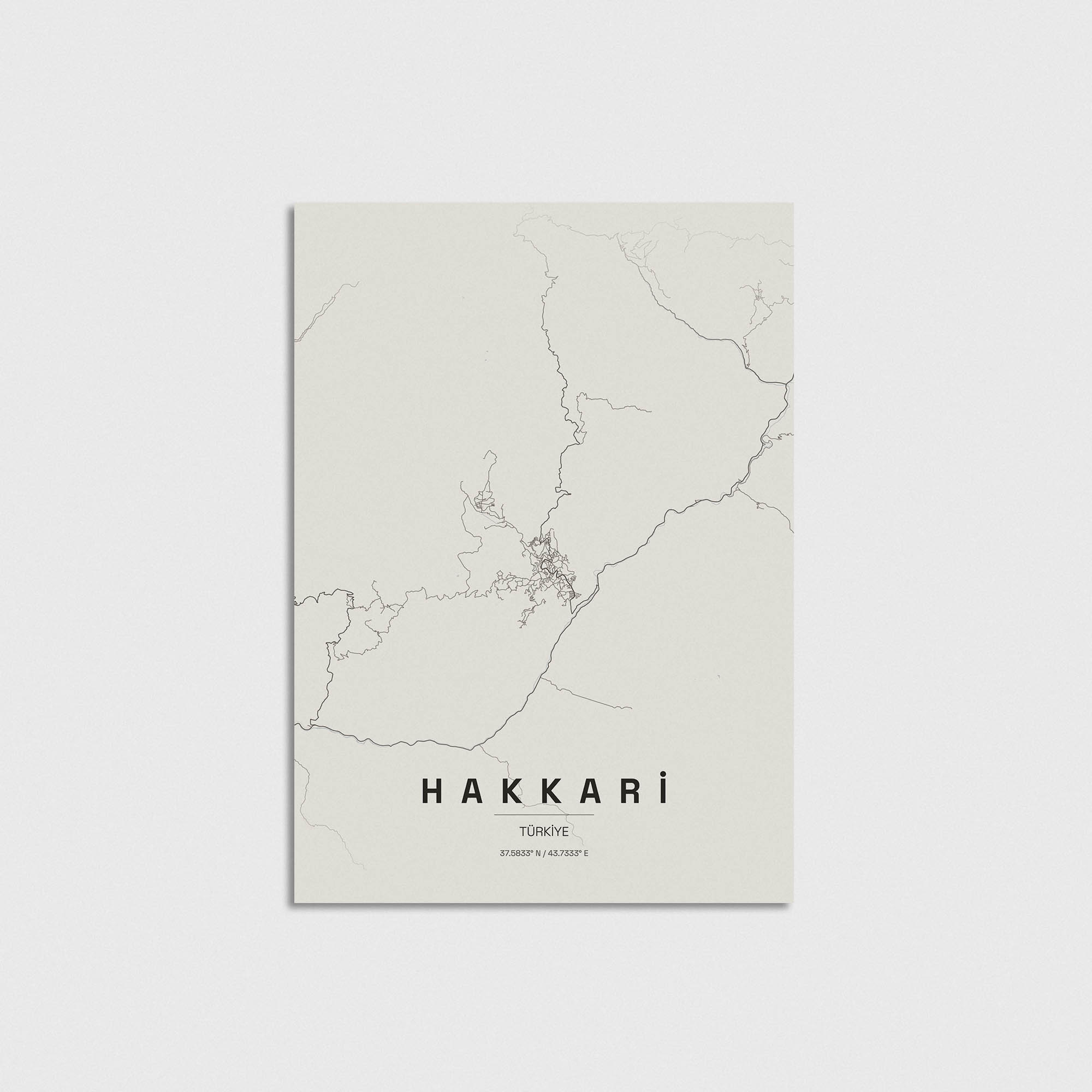 Hakkari şehir haritası minimalist tasarım posteri, modern dekoratif duvar sanatı.
