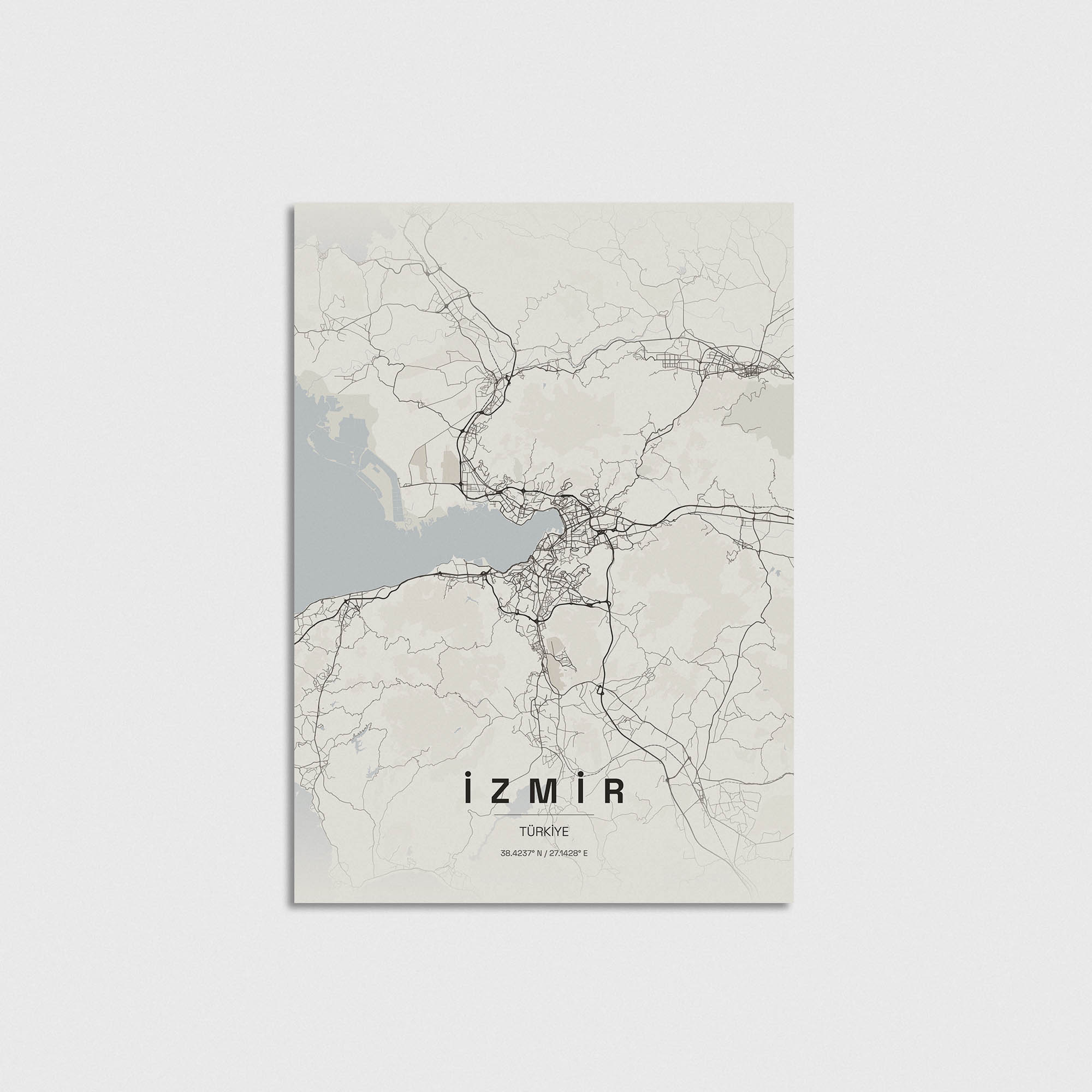 İzmir şehir haritası minimalist duvar posteri, modern dekorasyon için şık tasarım.