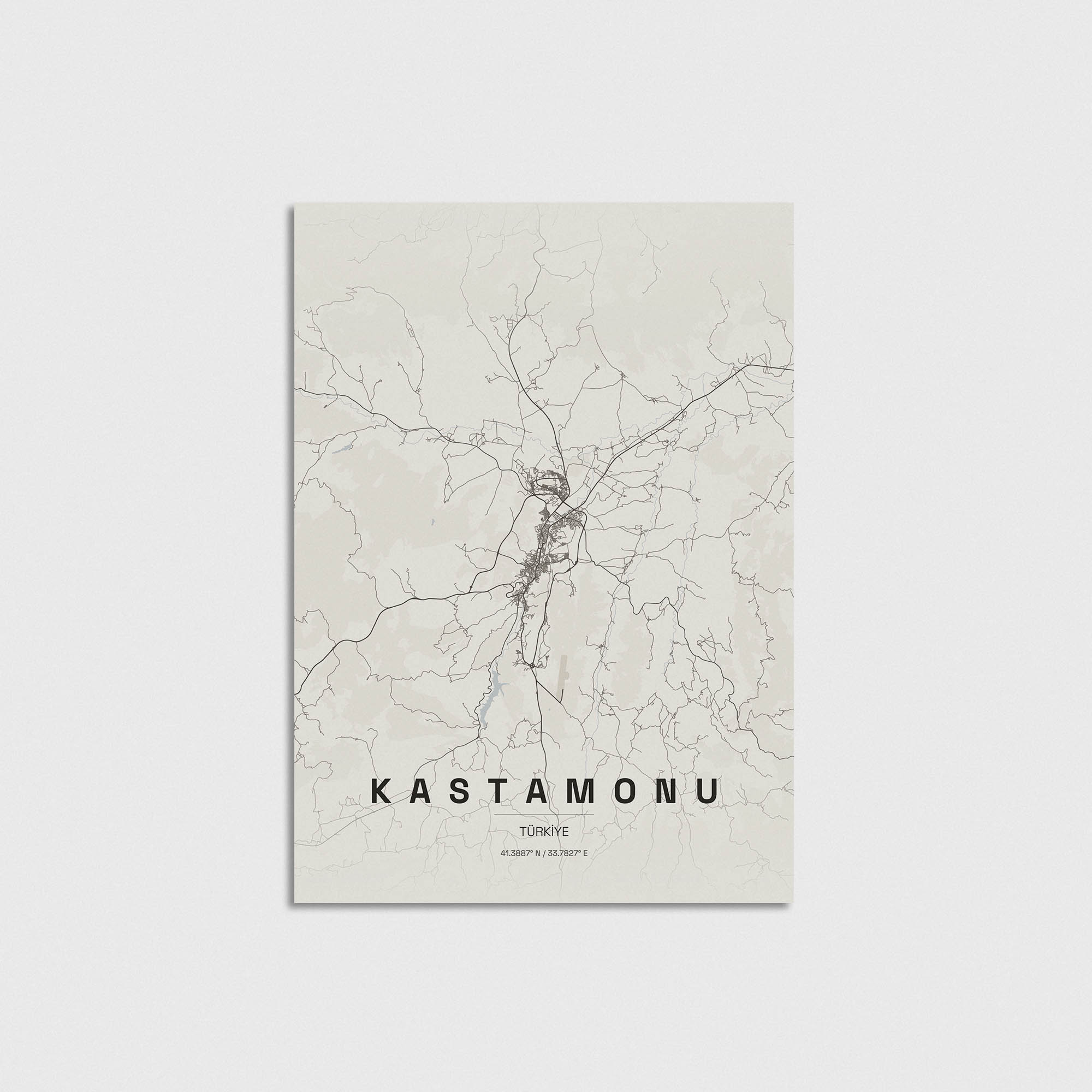 Kastamonu şehir haritası posteri, minimalist tasarım, dekoratif duvar sanatı.