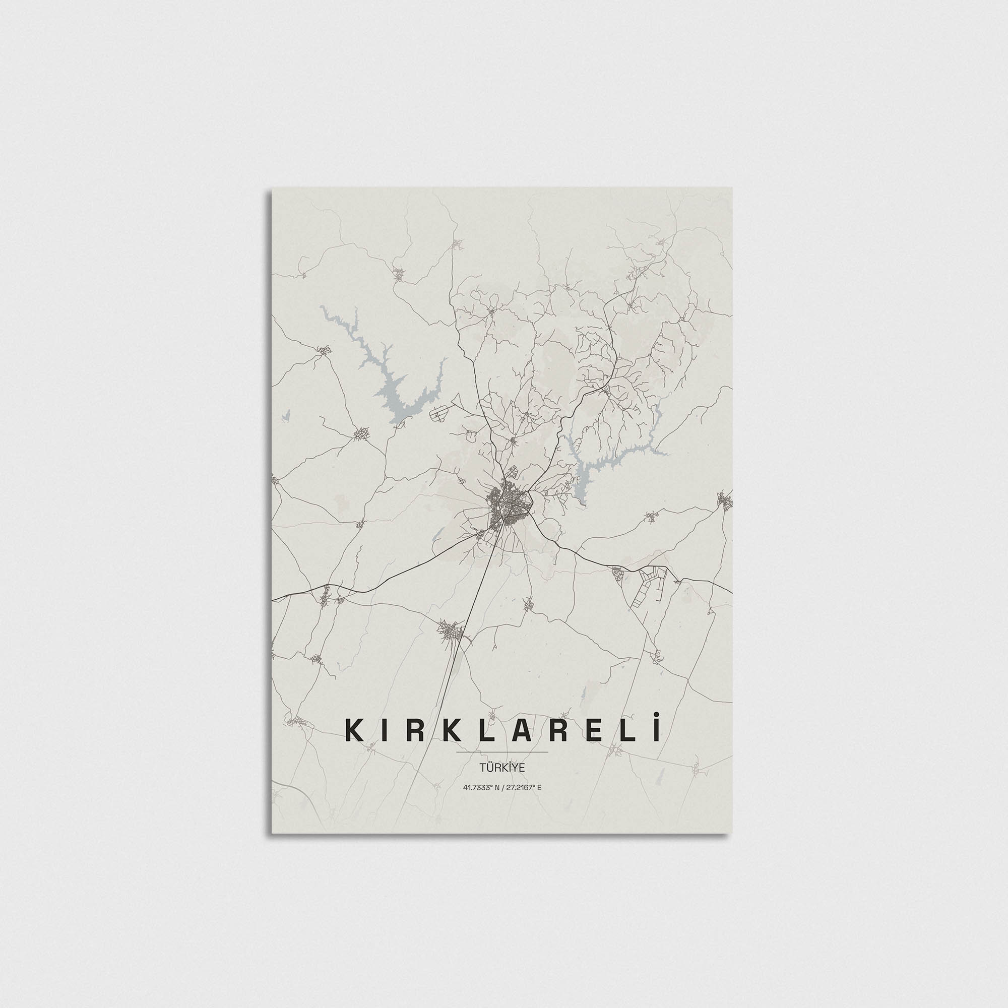 Kırklareli şehir haritası tasarımı, minimalist dekoratif duvar posteri.