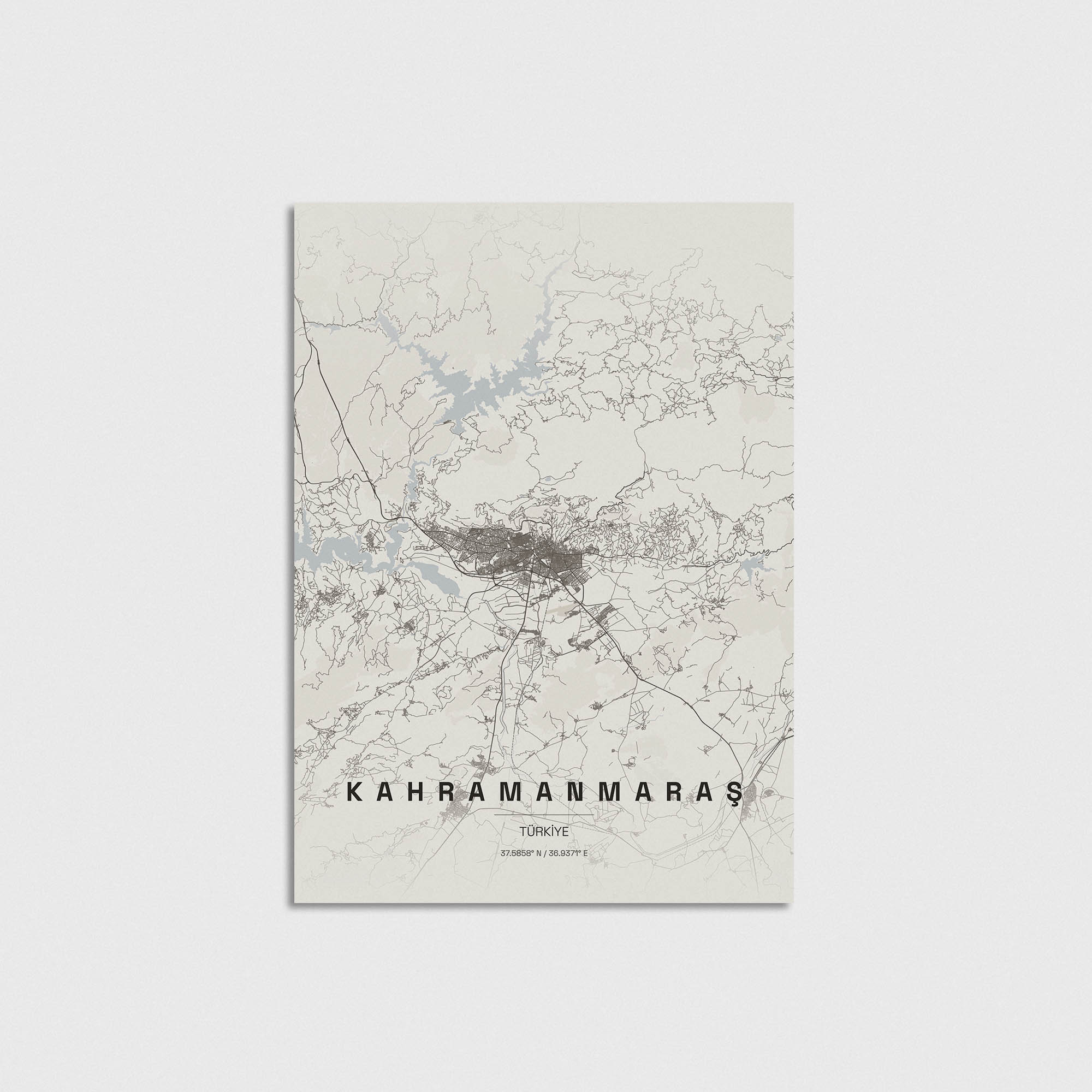 Kahramanmaraş şehir haritası posteri, minimalist tasarım, modern duvar dekorasyonu