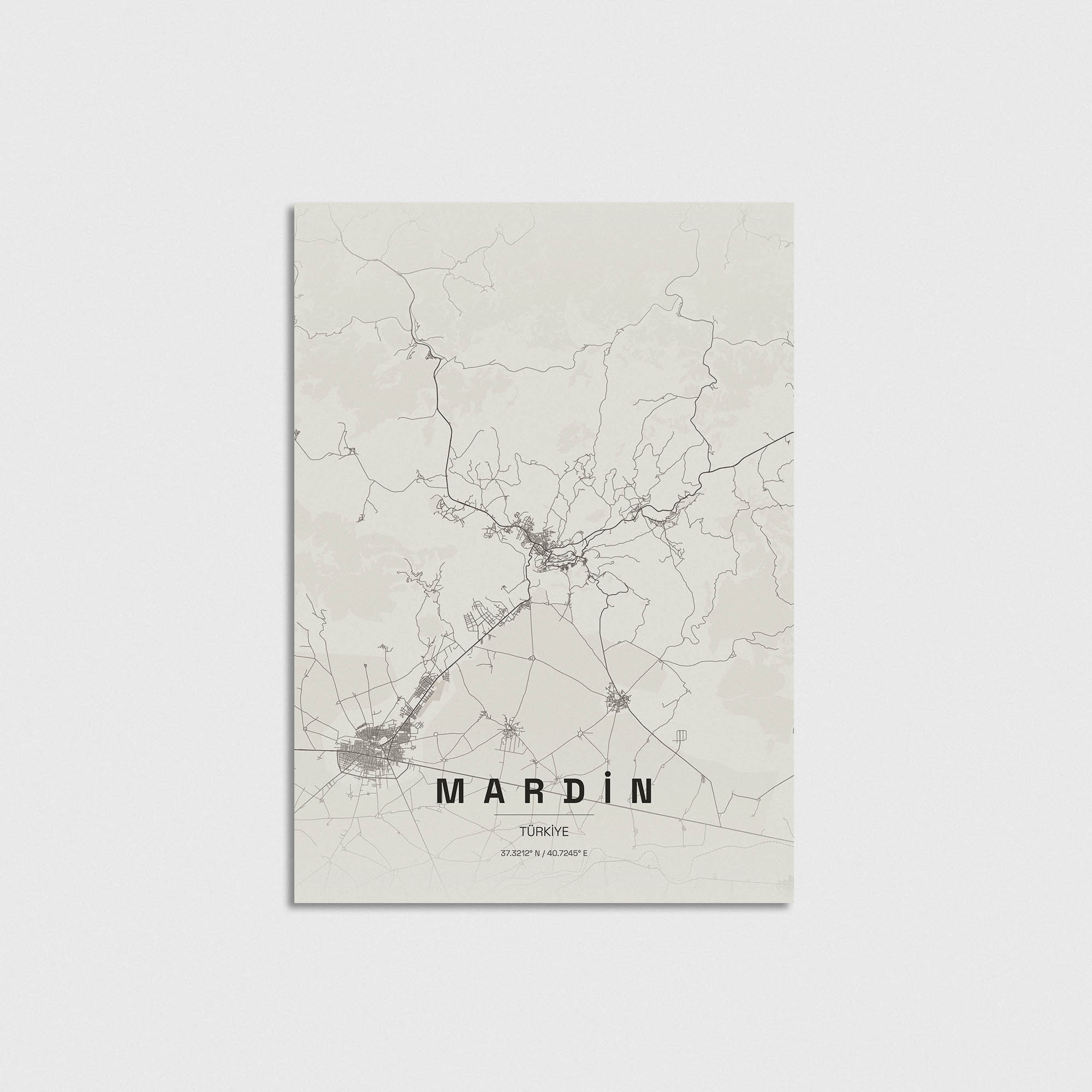 Mardin şehir haritası posteri, minimalist tasarım, modern duvar dekorasyonu