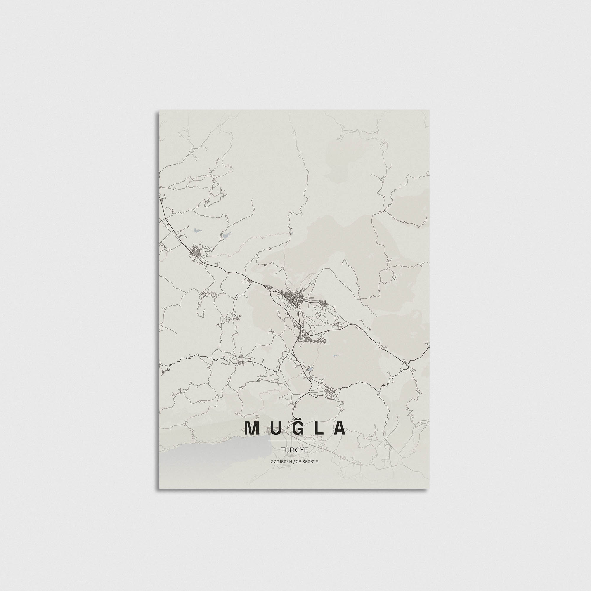 Muğla şehir haritası tasarımı, minimalist modern duvar dekorasyonu posteri.