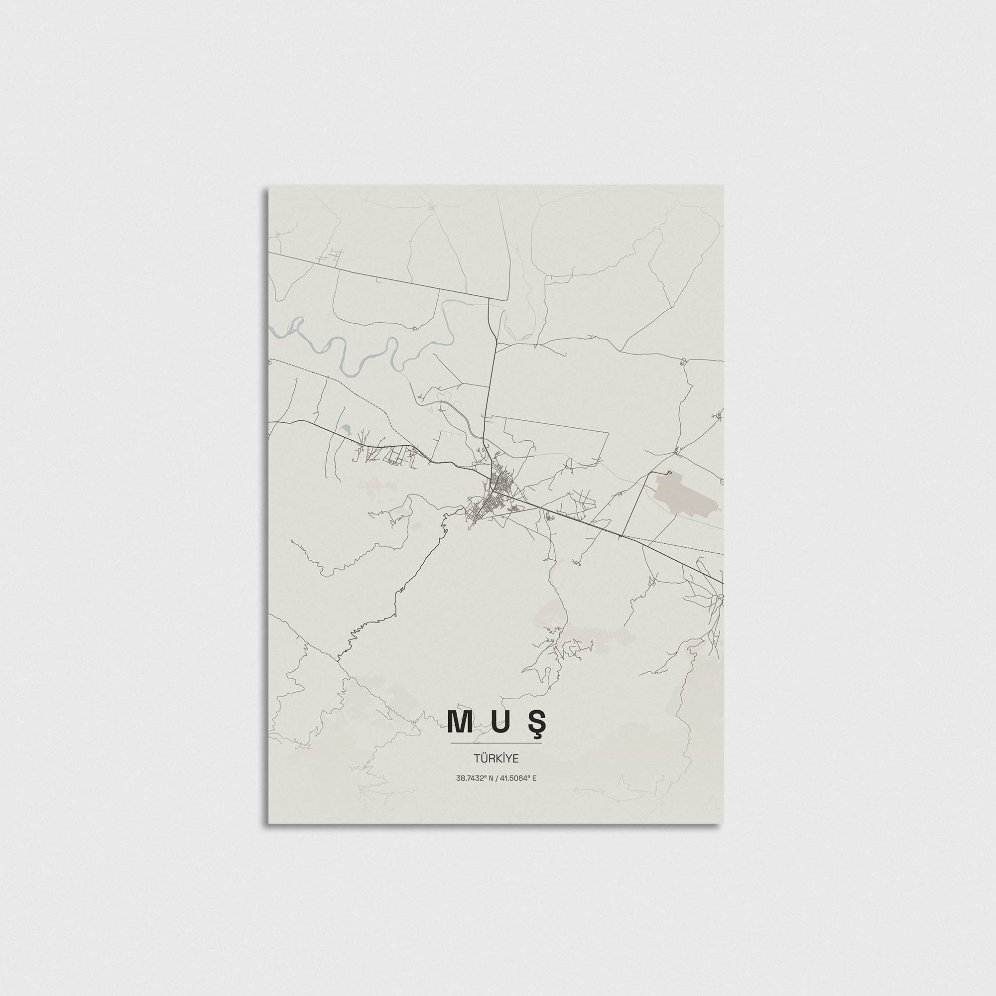 Muş şehri minimalist yol haritası tasarımı, modern dekoratif duvar posteri.
