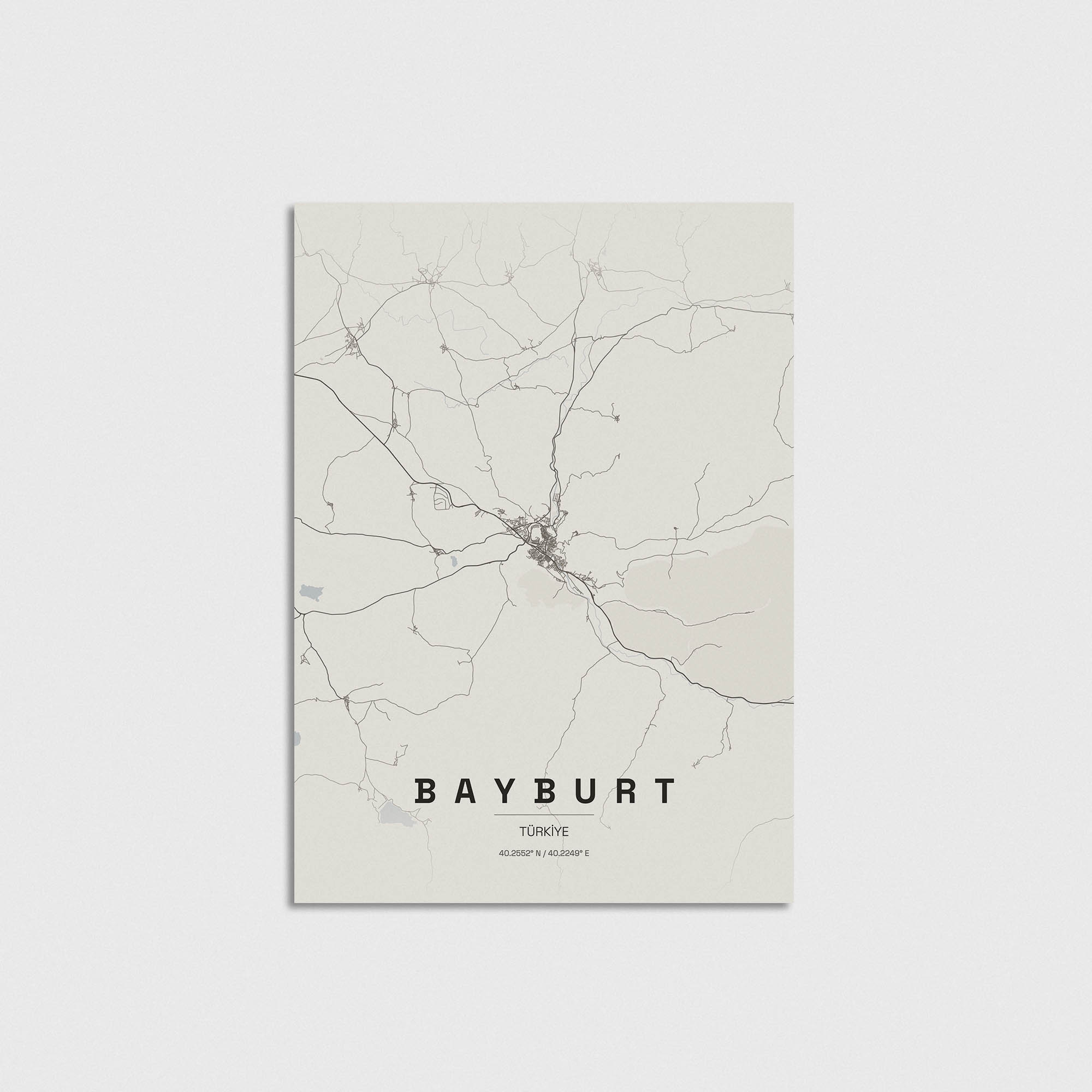Bayburt şehir haritası tasarımı, minimalist modern duvar dekorasyonu posteri.
