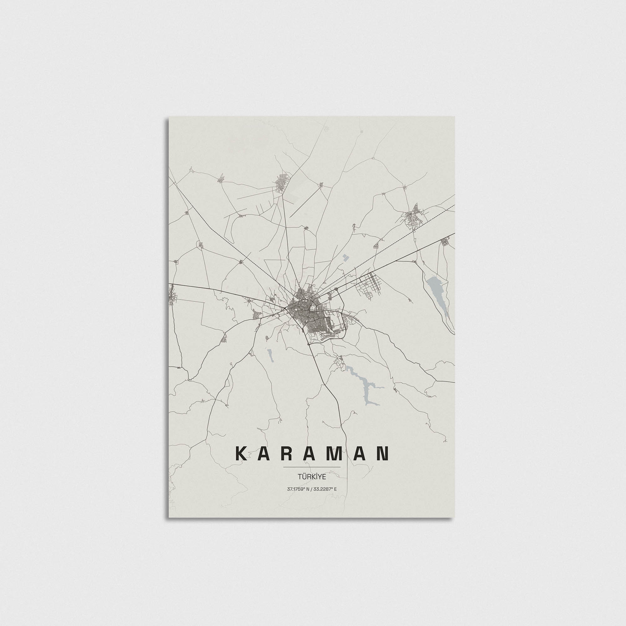 Karaman şehir haritası tasarımı, minimalist dekoratif poster.