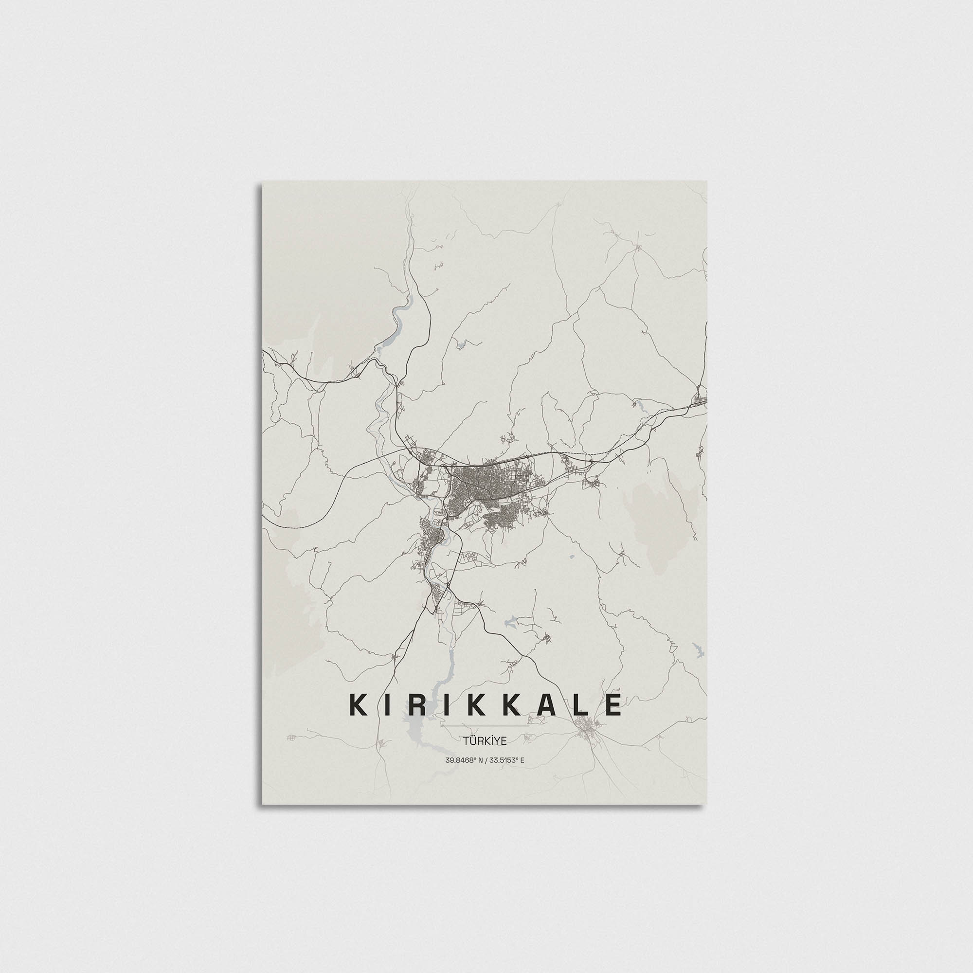Kırıkkale şehir haritası posteri, minimalist tasarım, dekoratif duvar sanatı.