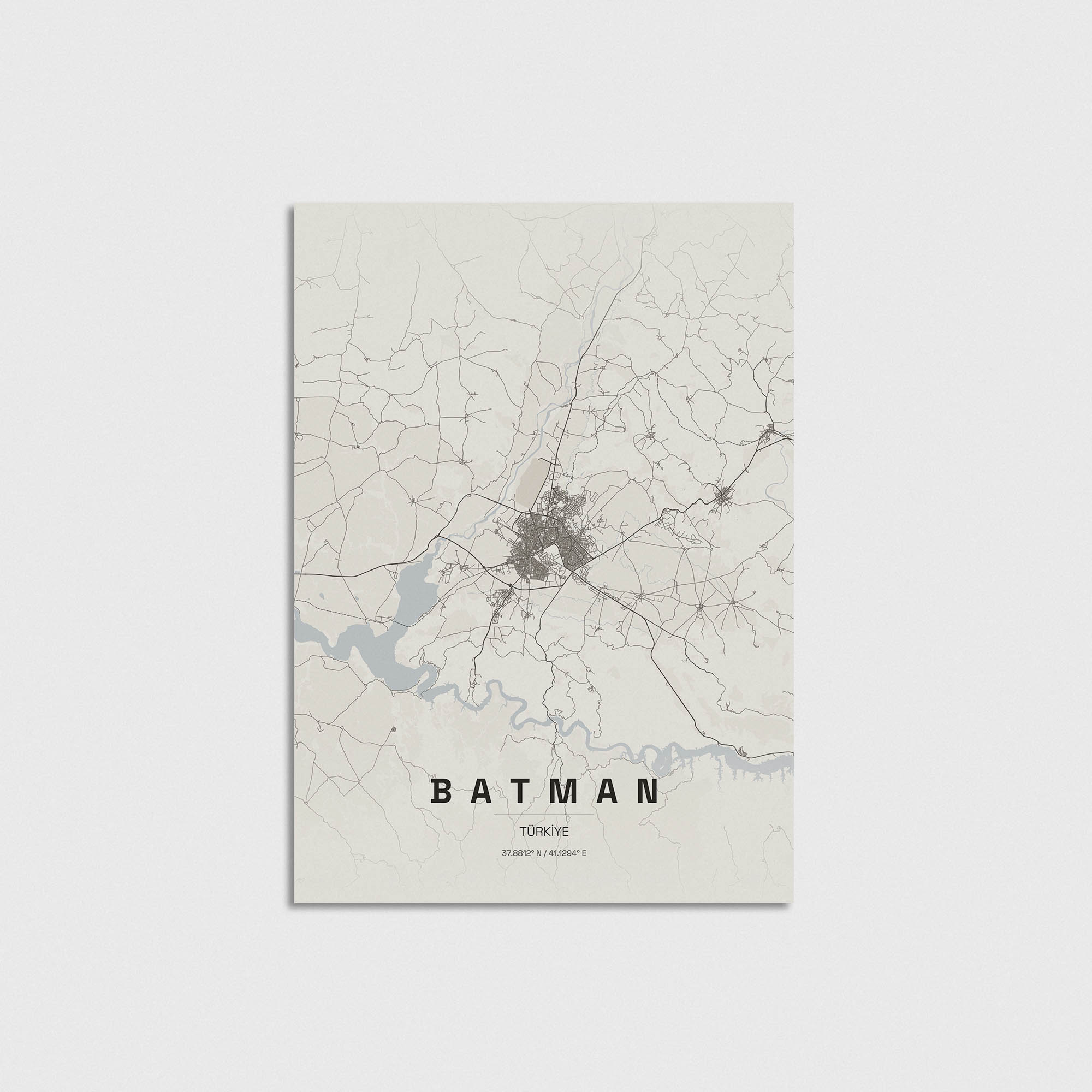 Minimalist Batman, Türkiye şehir haritası posteri, dekoratif duvar sanatı tasarımı.