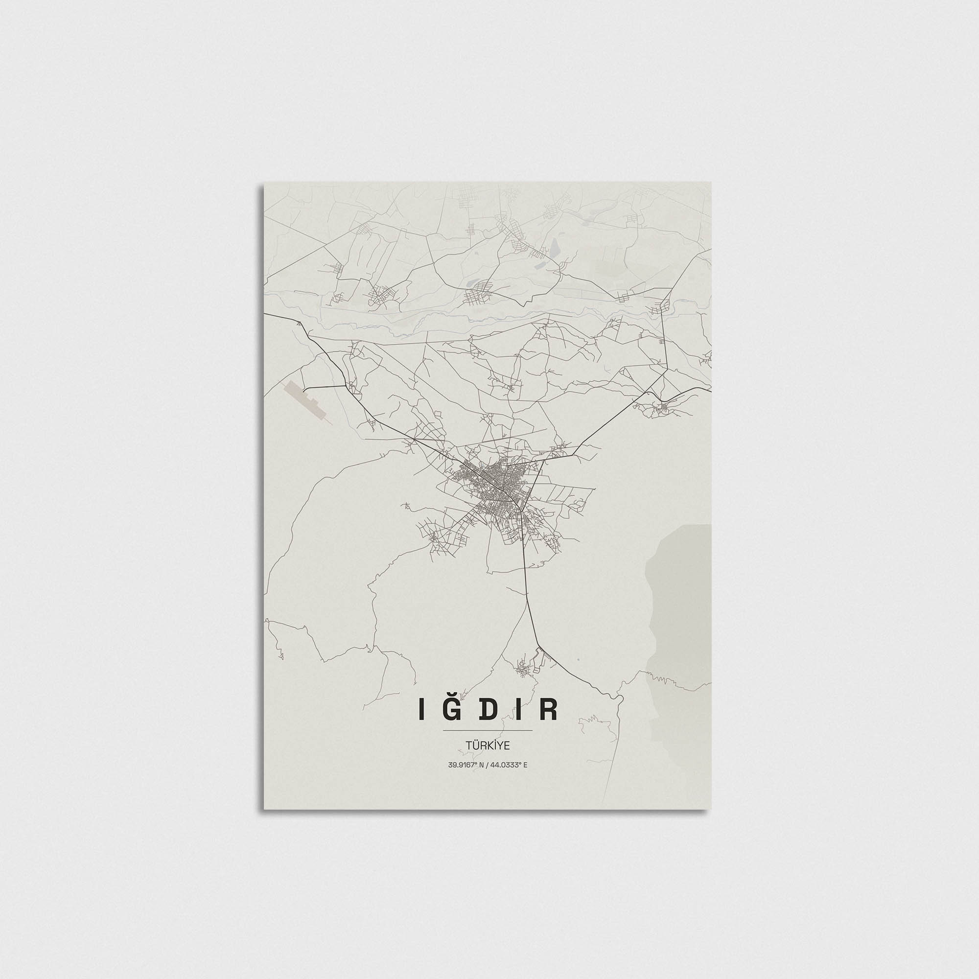 Iğdır şehir haritası posteri, minimalist tasarım, modern duvar dekorasyonu