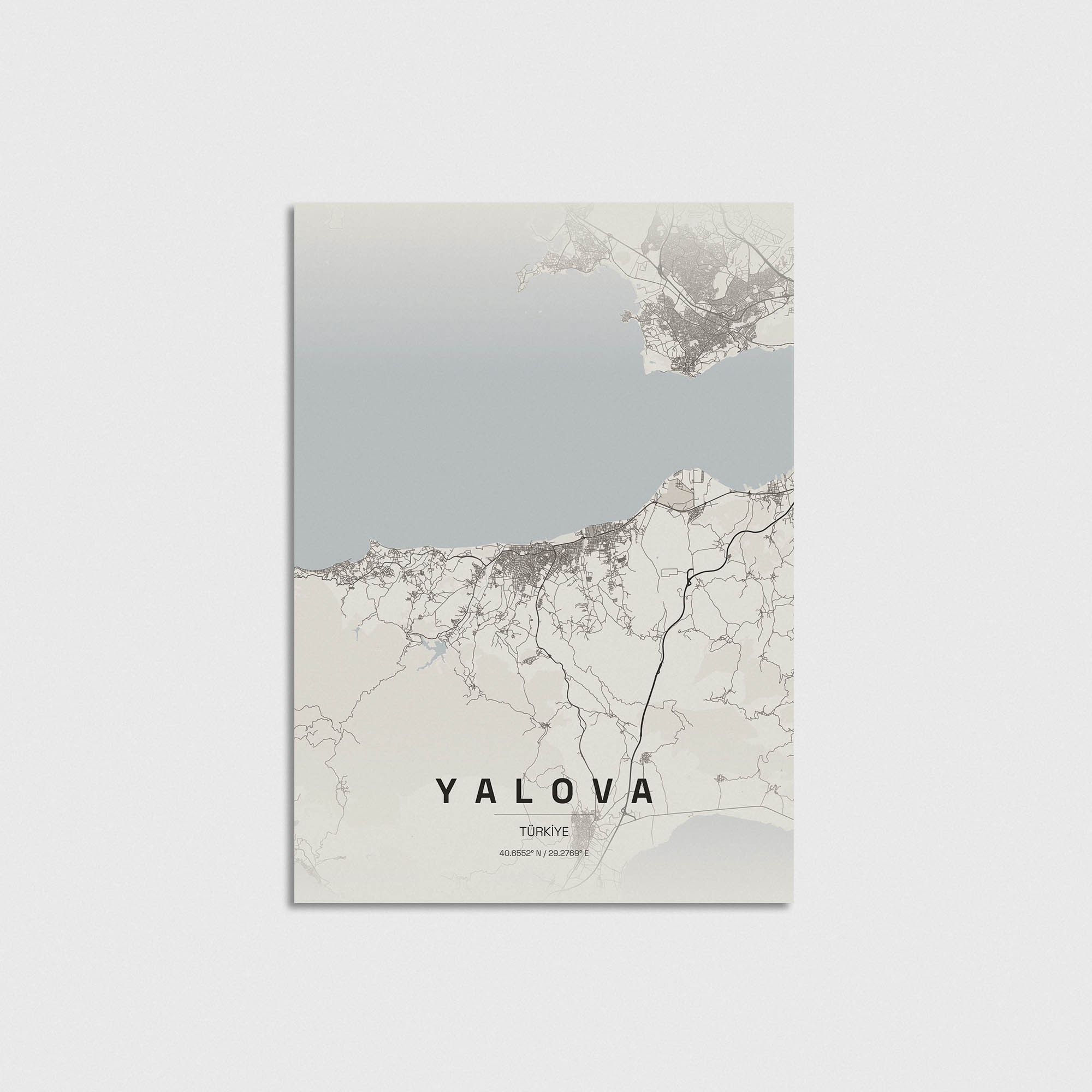 Yalova şehir haritası tasarımı, minimalist dekoratif duvar posteri.