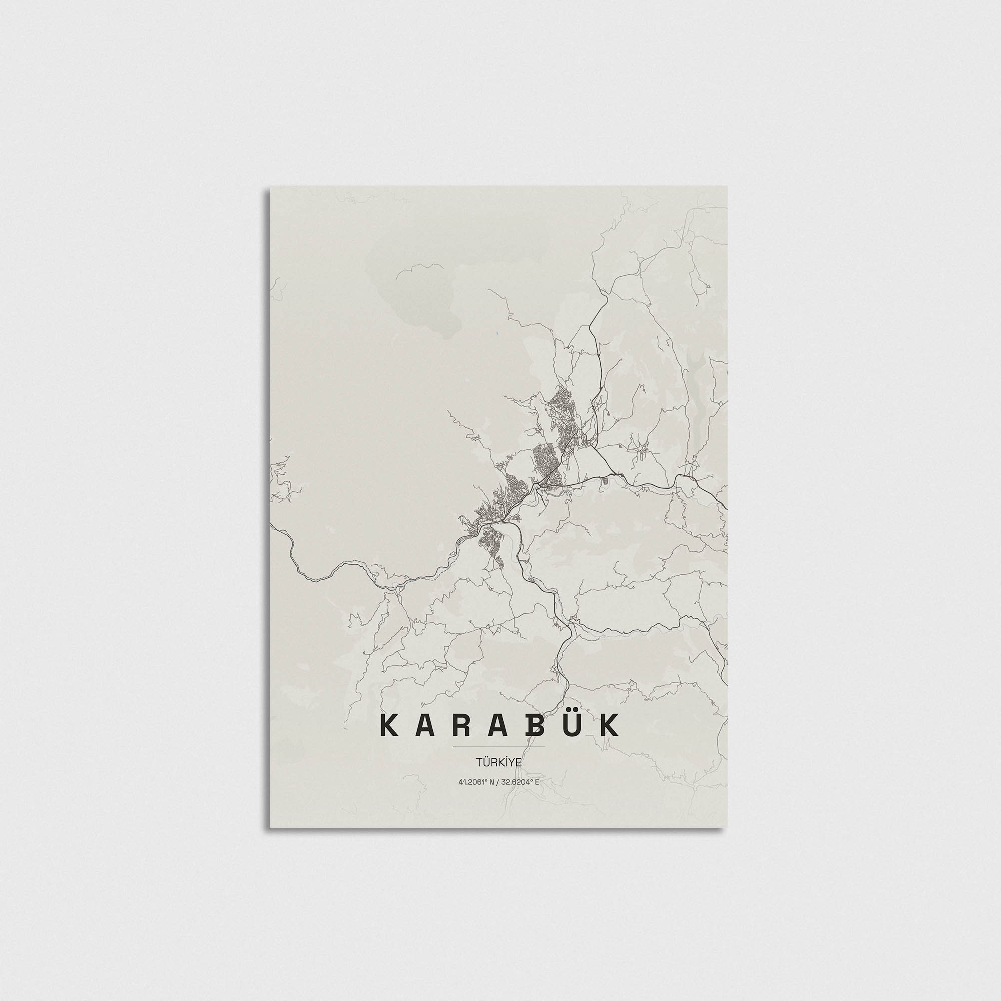Karabük şehir haritası posteri, minimalist tasarım, modern duvar dekorasyonu