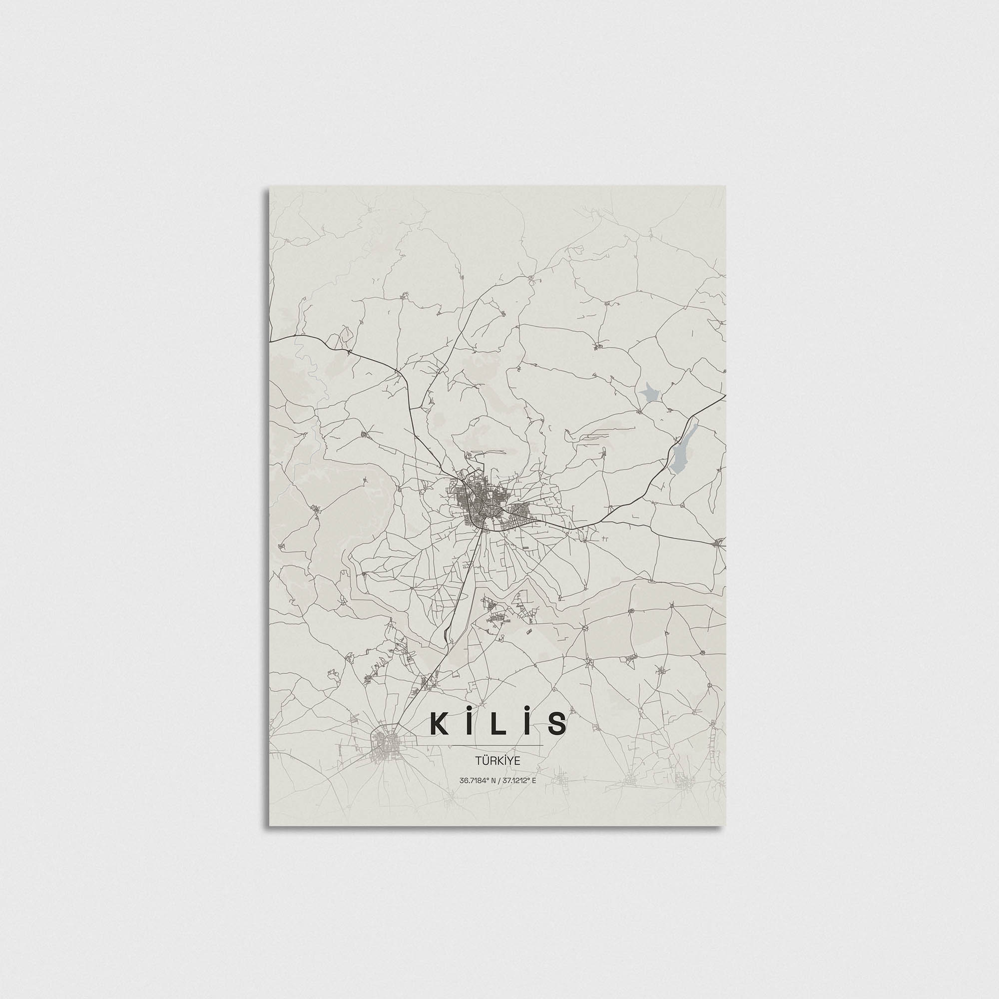 Kilis şehir haritası tasarımı, minimalist tarzda modern dekoratif poster.