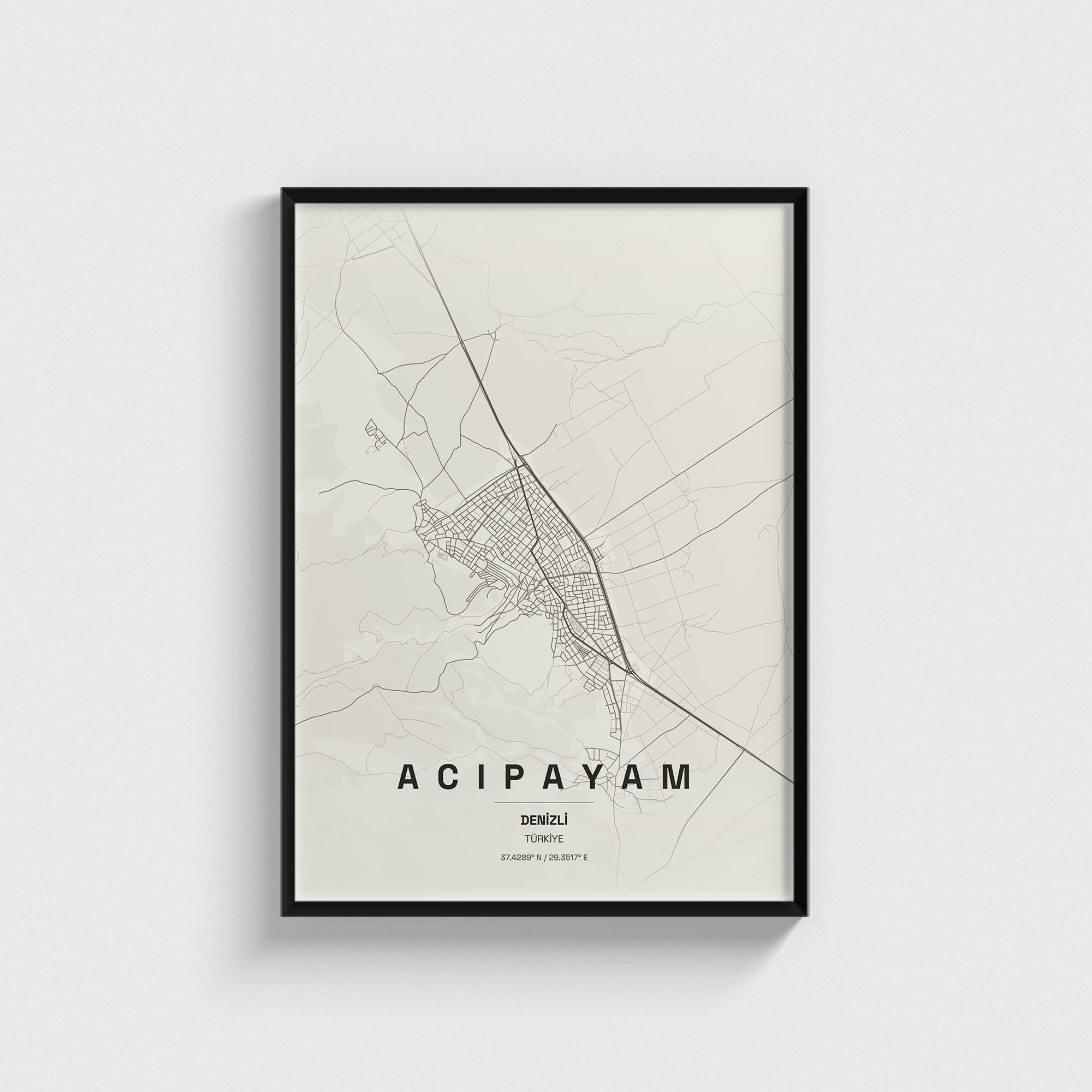 Denizli Acıpayam İlçe Haritası Posteri