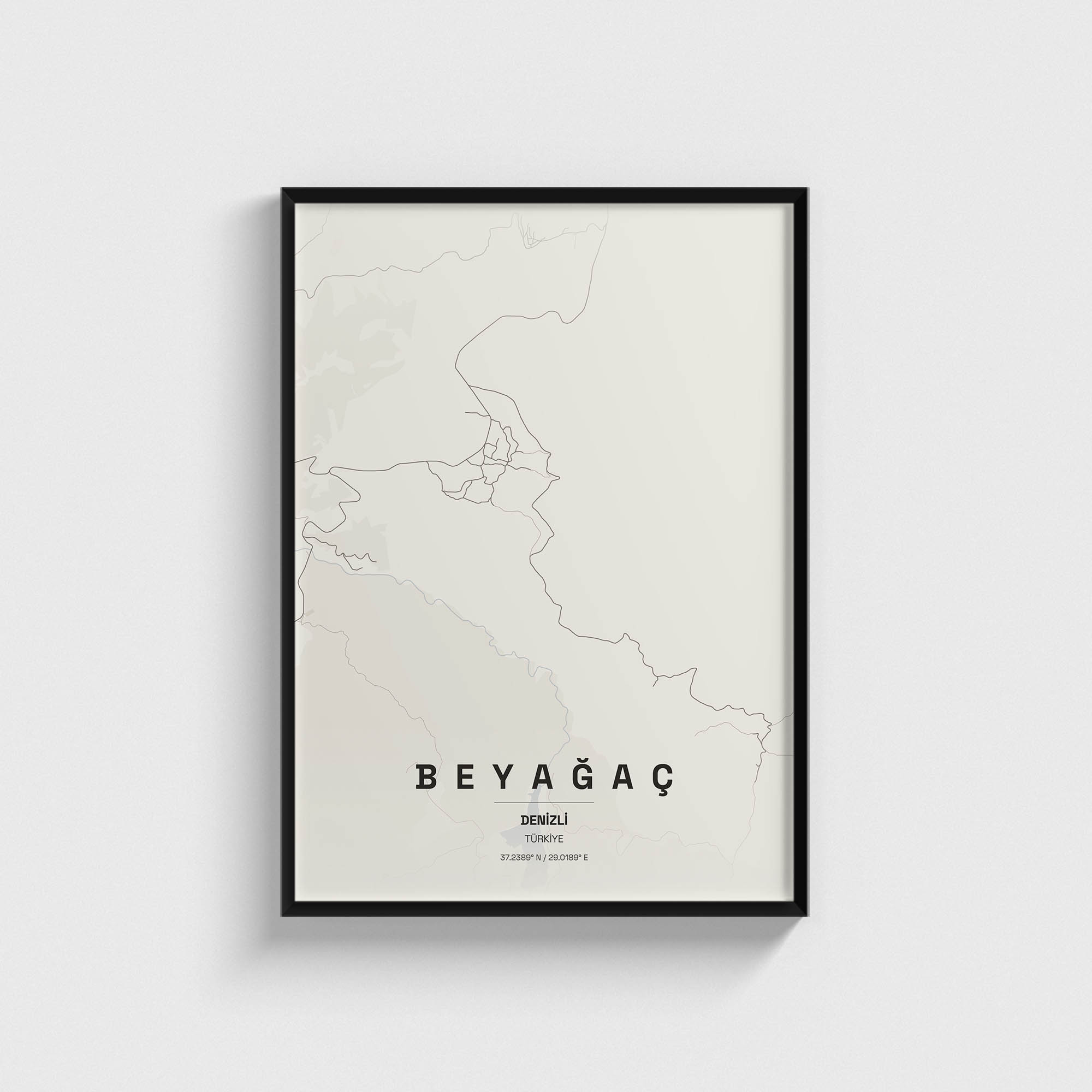 Denizli Beyağaç İlçe Haritası Posteri