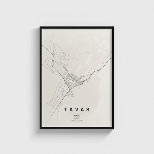 Denizli Tavas İlçe Haritası Posteri