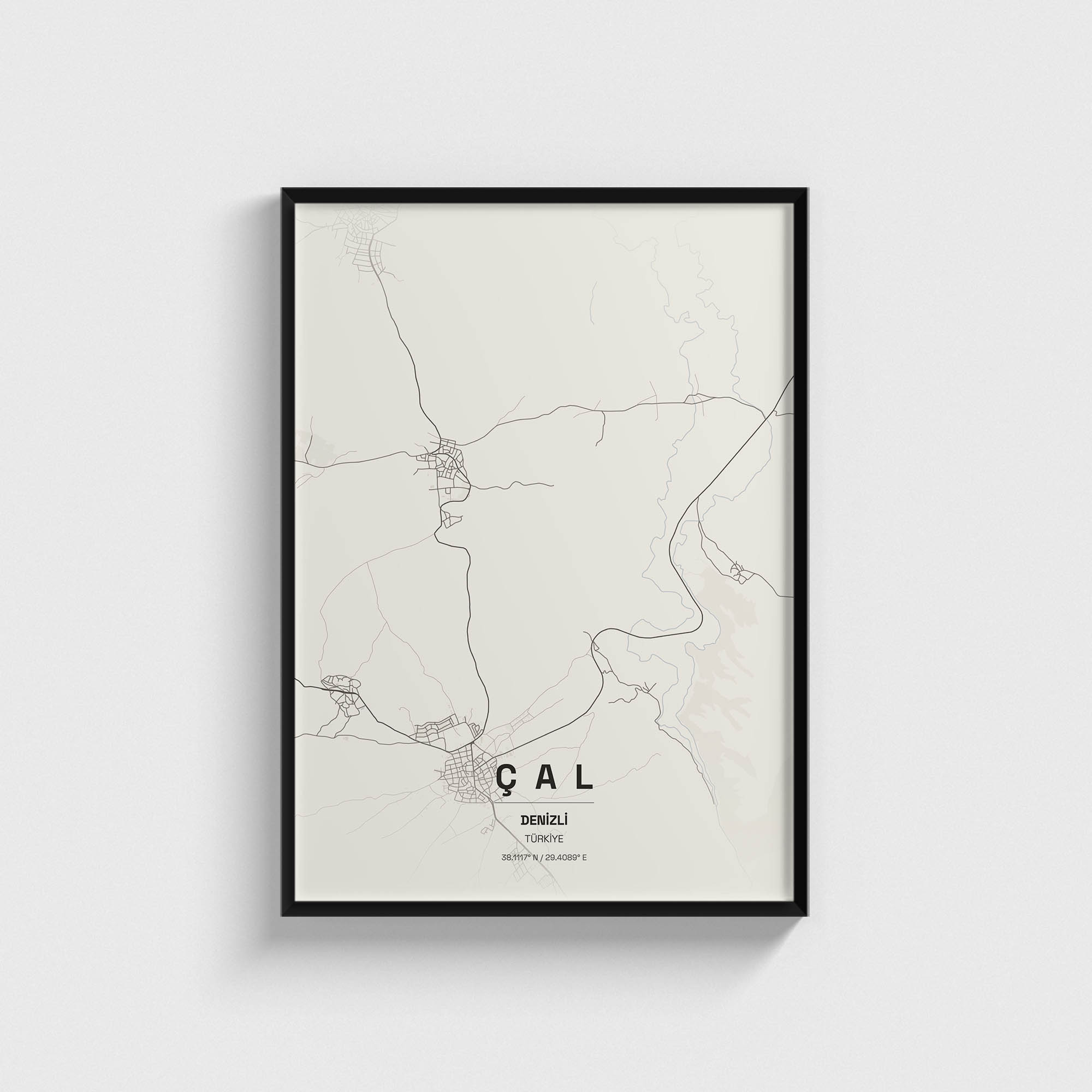 Denizli Çal İlçe Haritası Posteri