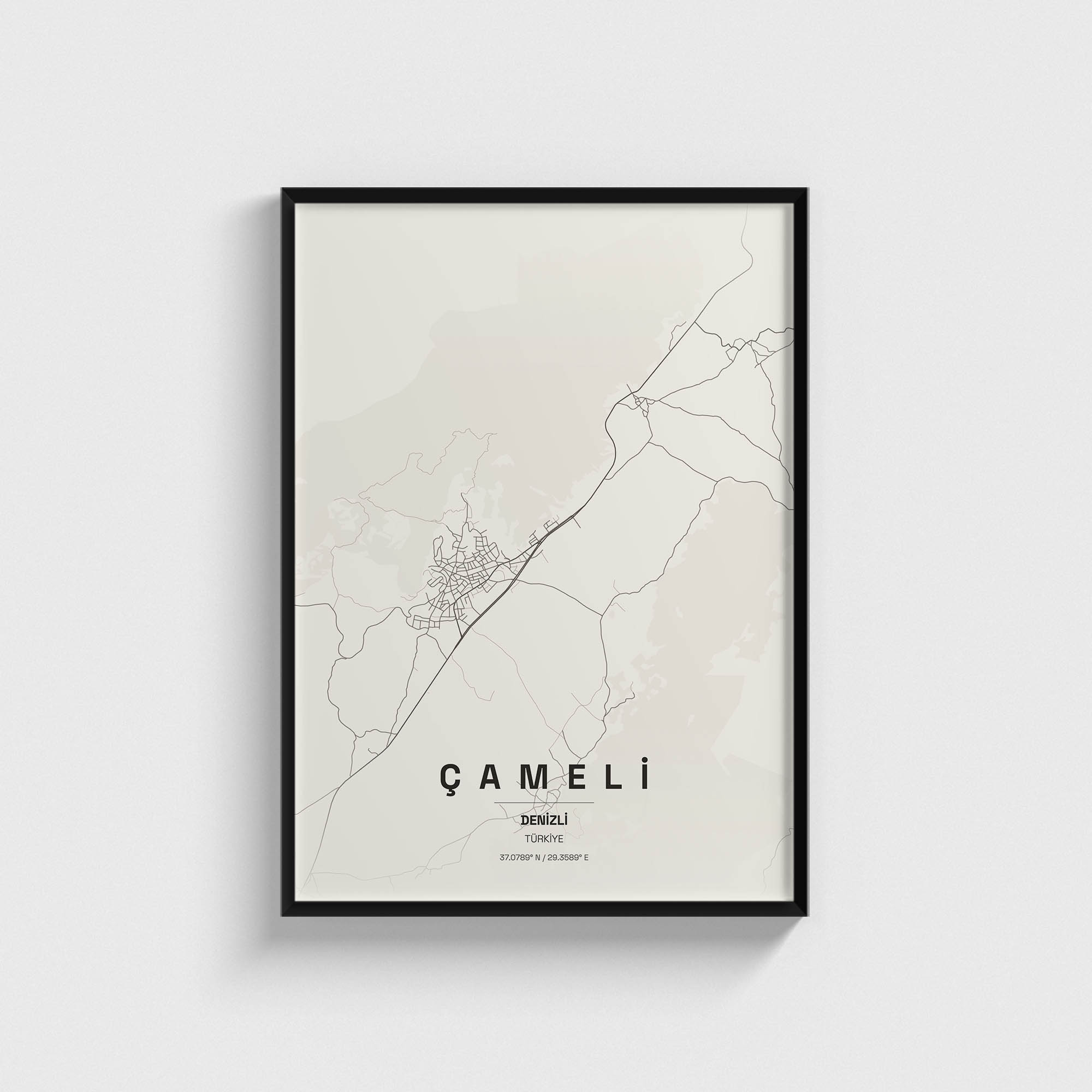Denizli Çameli İlçe Haritası Posteri