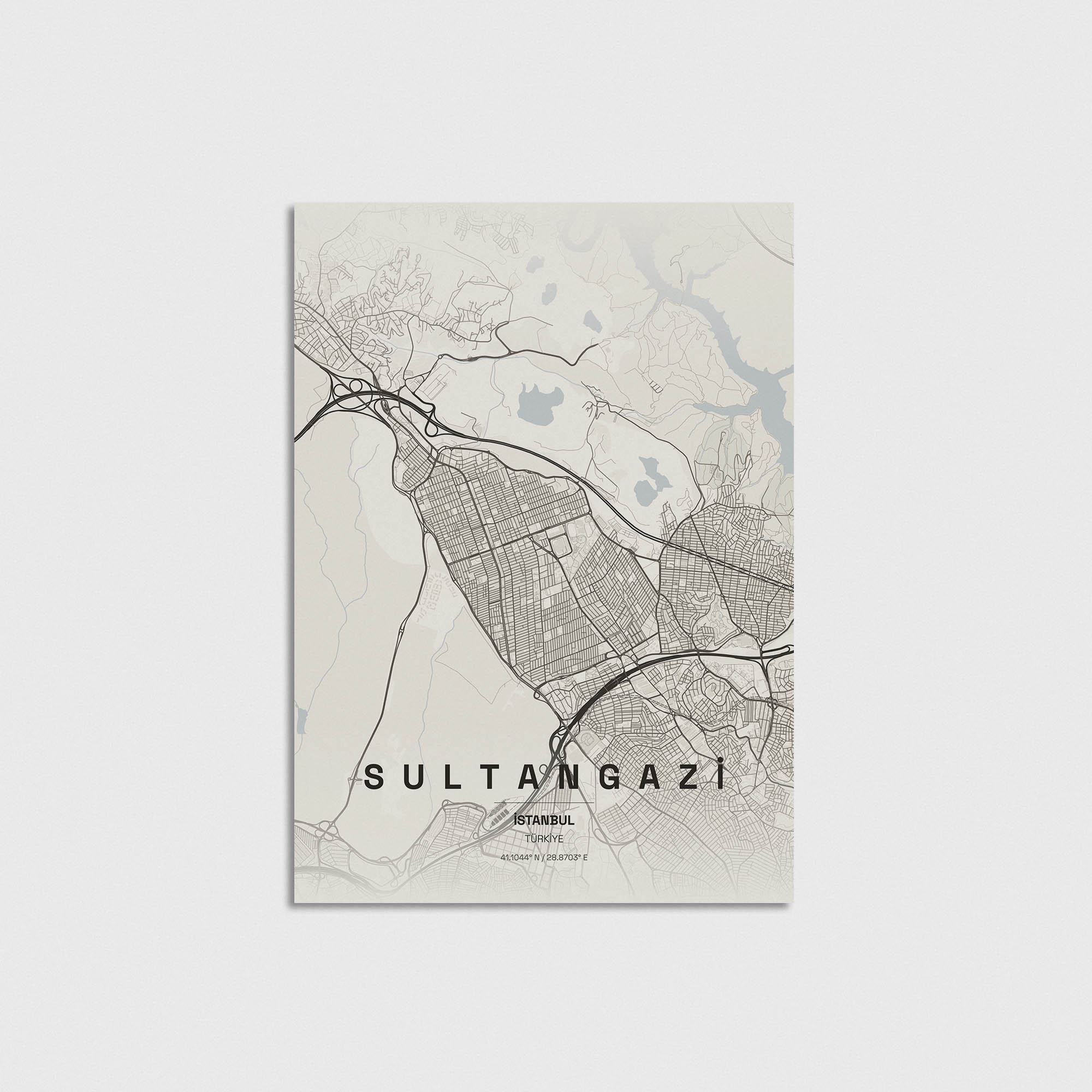 Sultangazi İstanbul haritası minimalist tasarım posteri, dekoratif duvar dekoru.