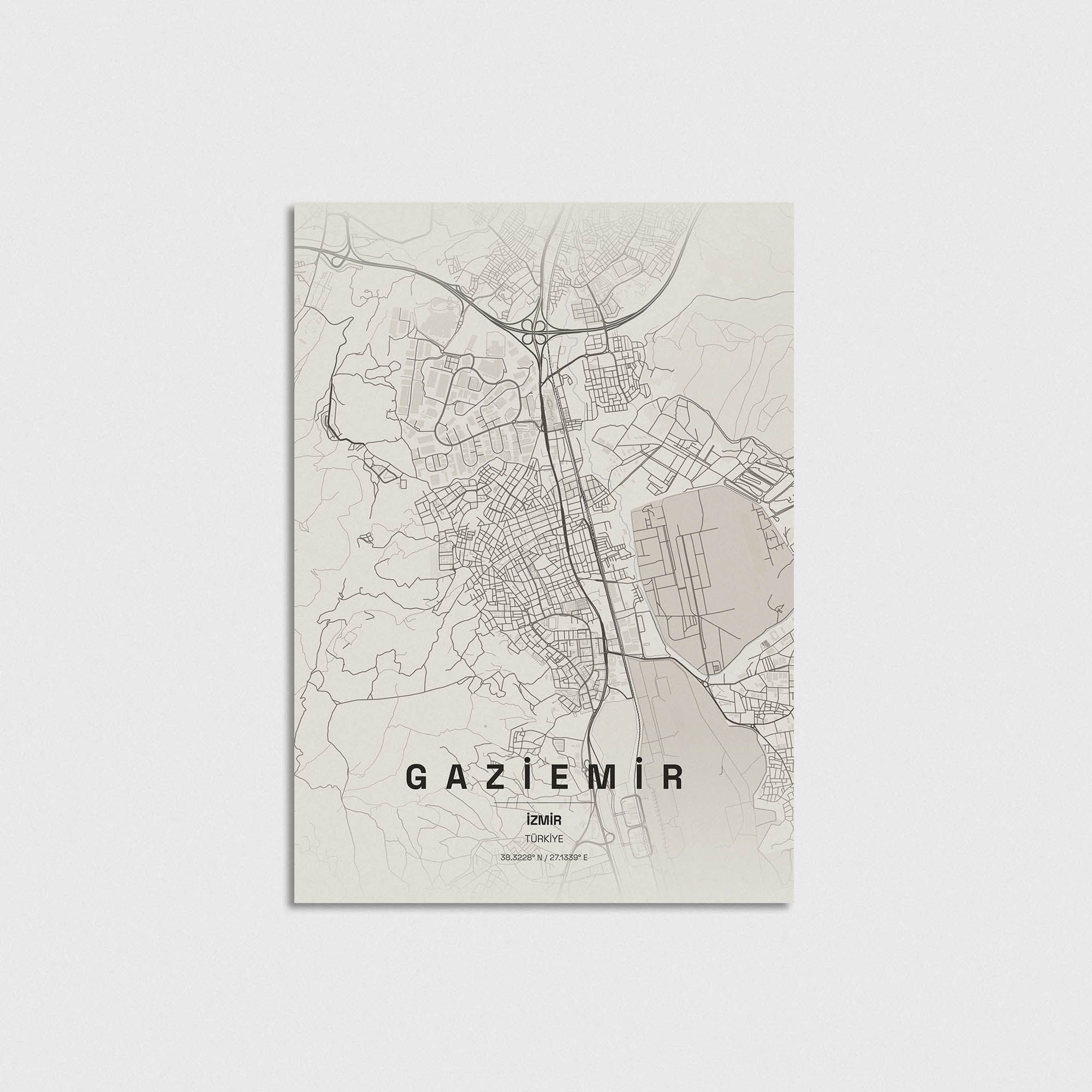 Gaziemir İzmir şehir haritası posteri, minimalist tasarım, modern duvar dekorasyonu