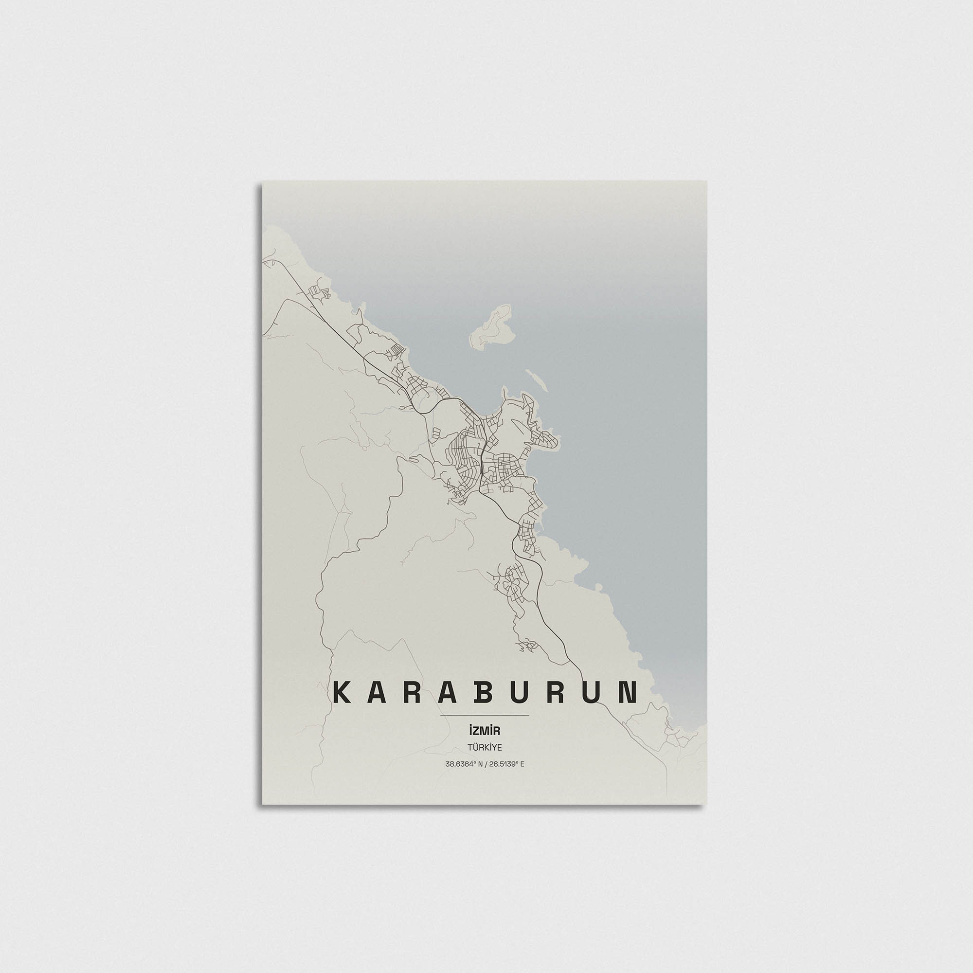 Karaburun İzmir haritası minimalist duvar posteri tasarımı