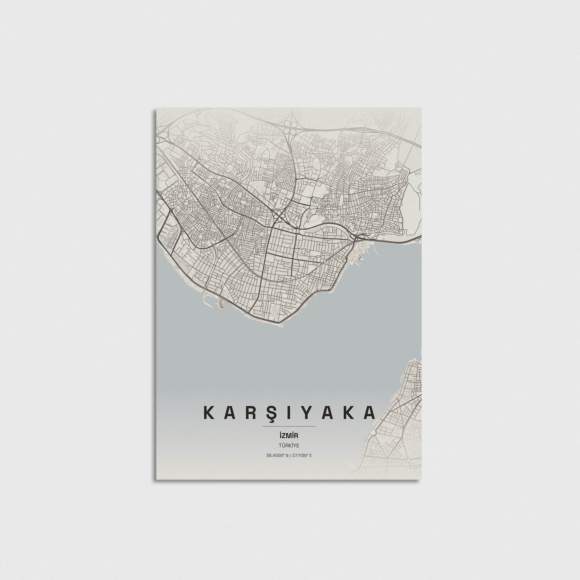 Karşıyaka İzmir haritası tasarımı, minimalist dekoratif duvar posteri.