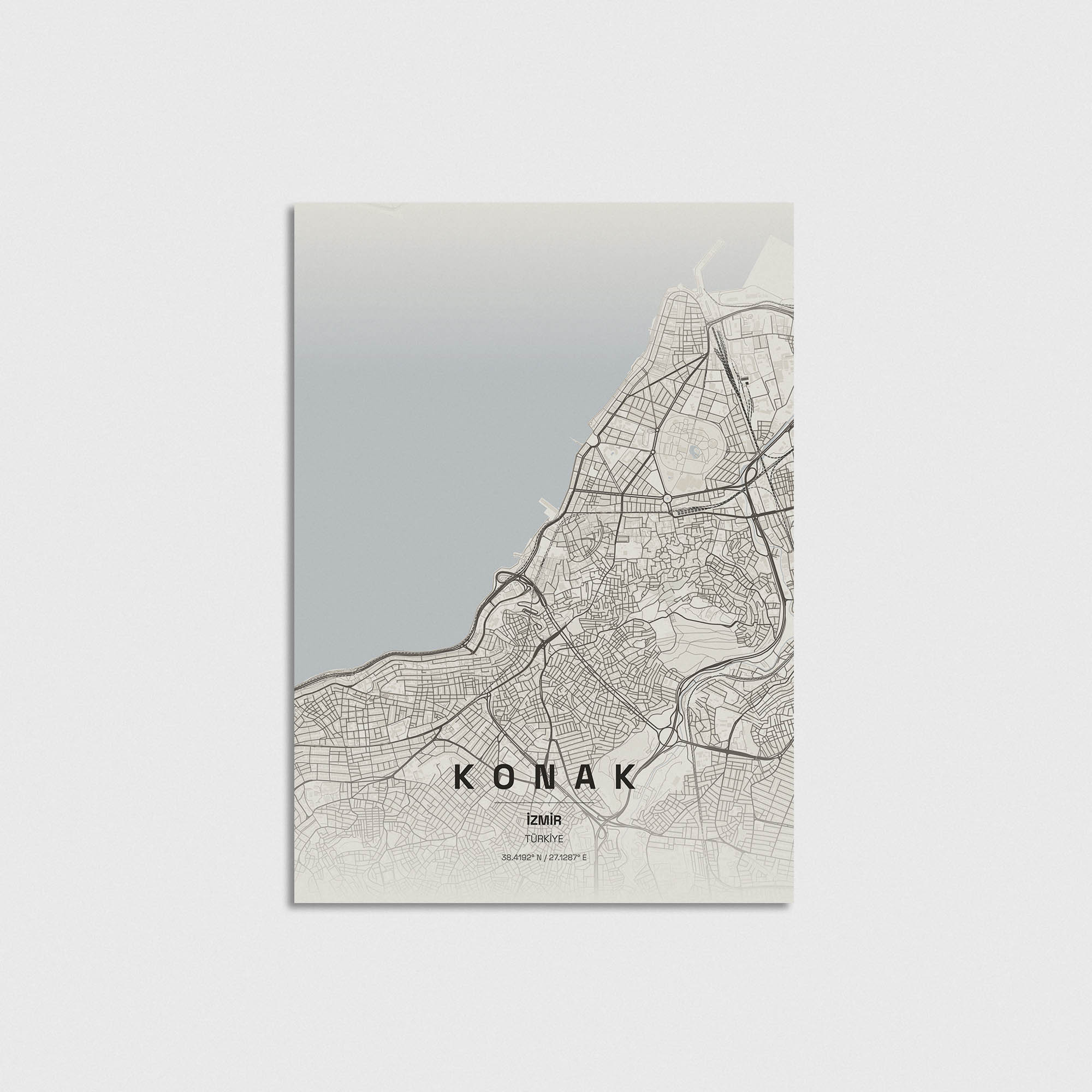Konak İzmir şehir haritası posteri, modern dekoratif duvar sanatı tasarımı.