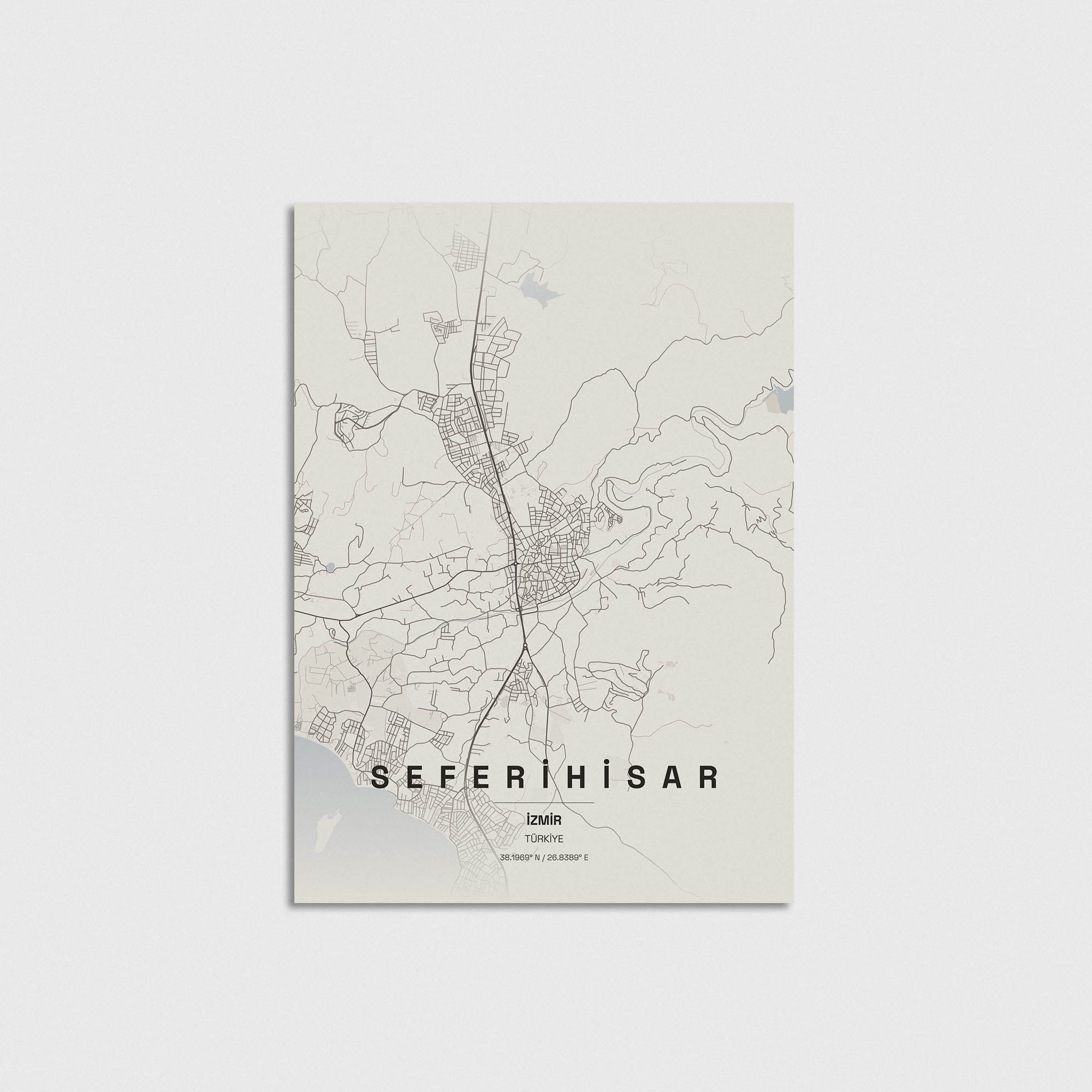 Seferihisar İzmir haritası minimalist poster tasarımı