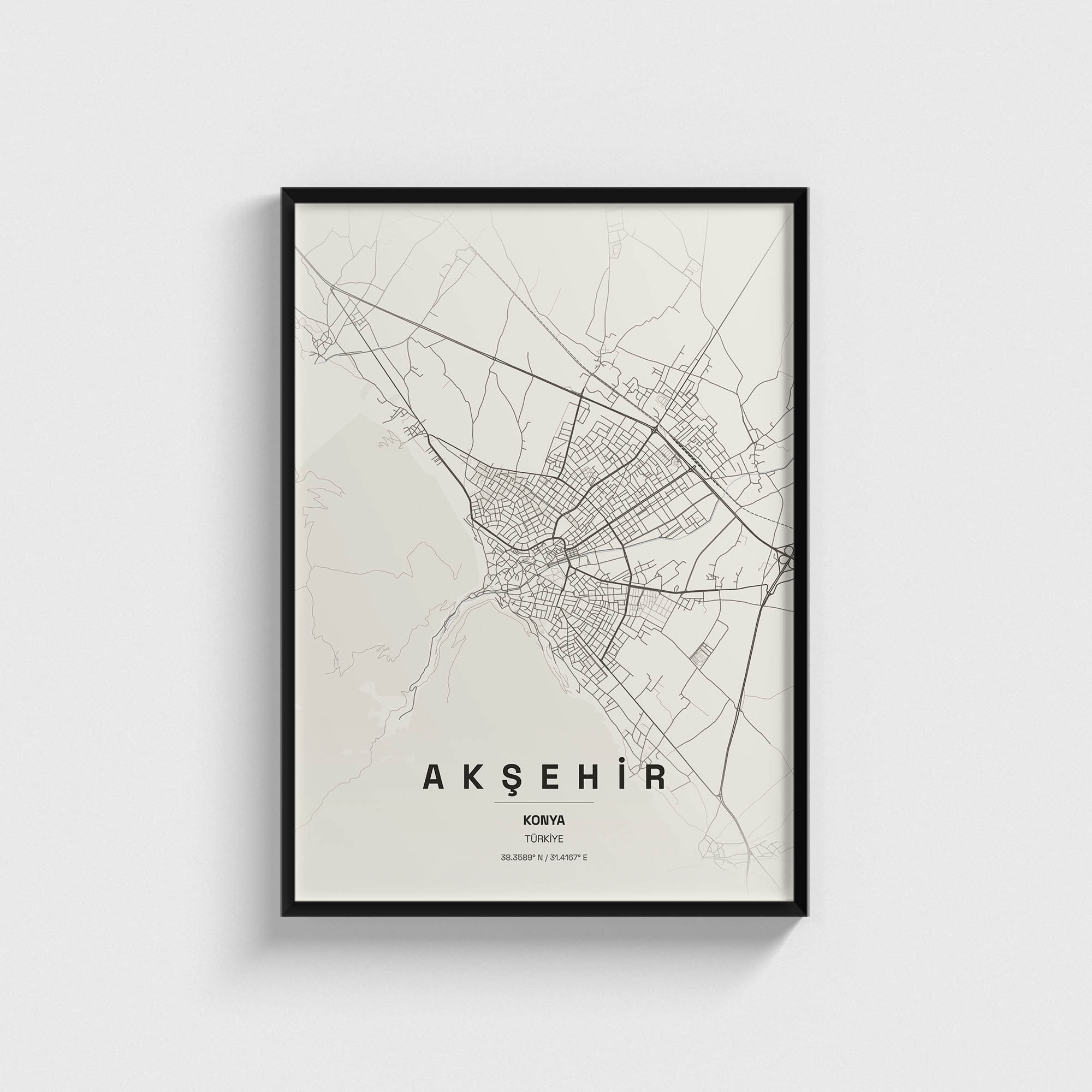 Konya Akşehir İlçe Haritası Posteri