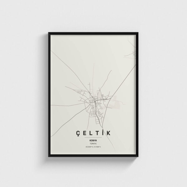Konya Çeltik İlçe Haritası Posteri