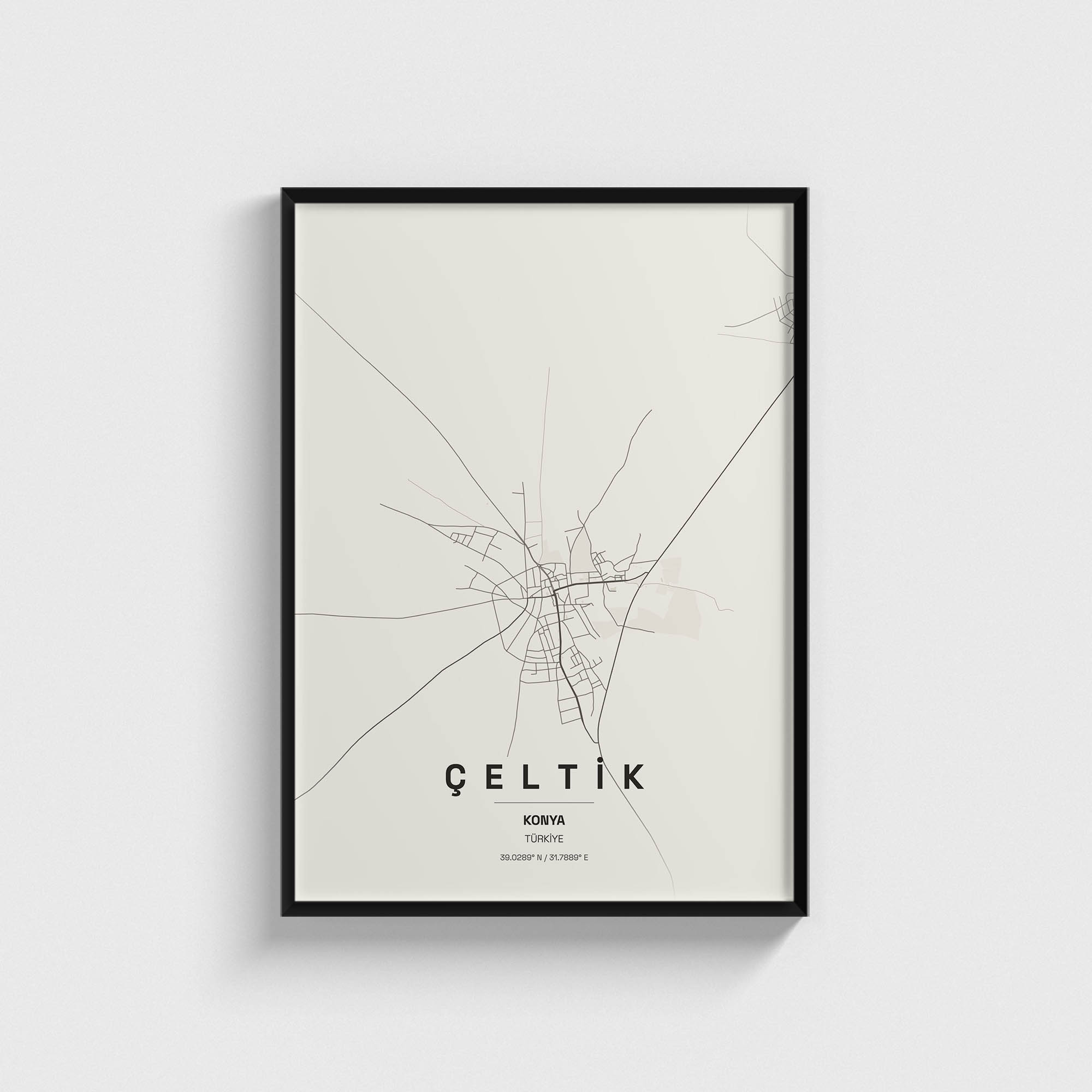 Konya Çeltik İlçe Haritası Posteri