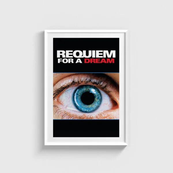 Beyaz çerçeveli Requiem for a Dream film posteri tablo modeli.