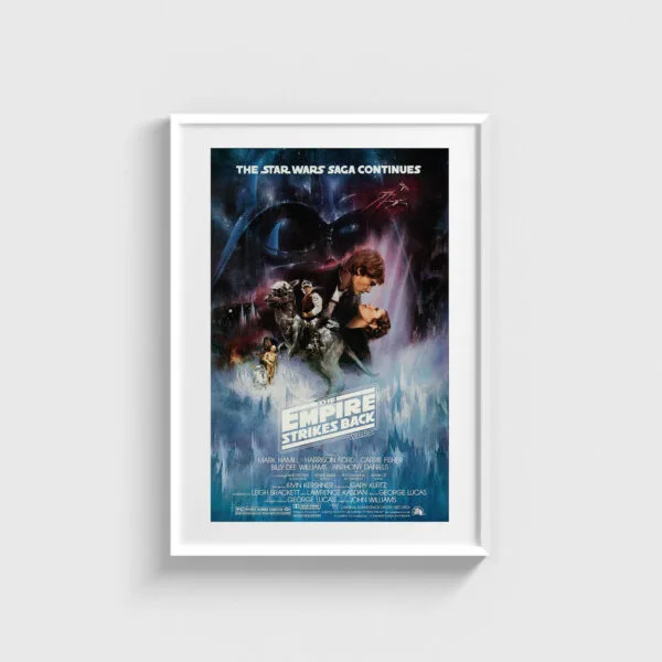 Beyaz çerçeveli Star Wars: The Empire Strikes Back film posteri, dekoratif duvar tablosu.