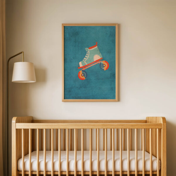Mavi Zeminli Paten Çocuk Odası Duvar Posteri Çerçeveli Tablo Dekorasyon