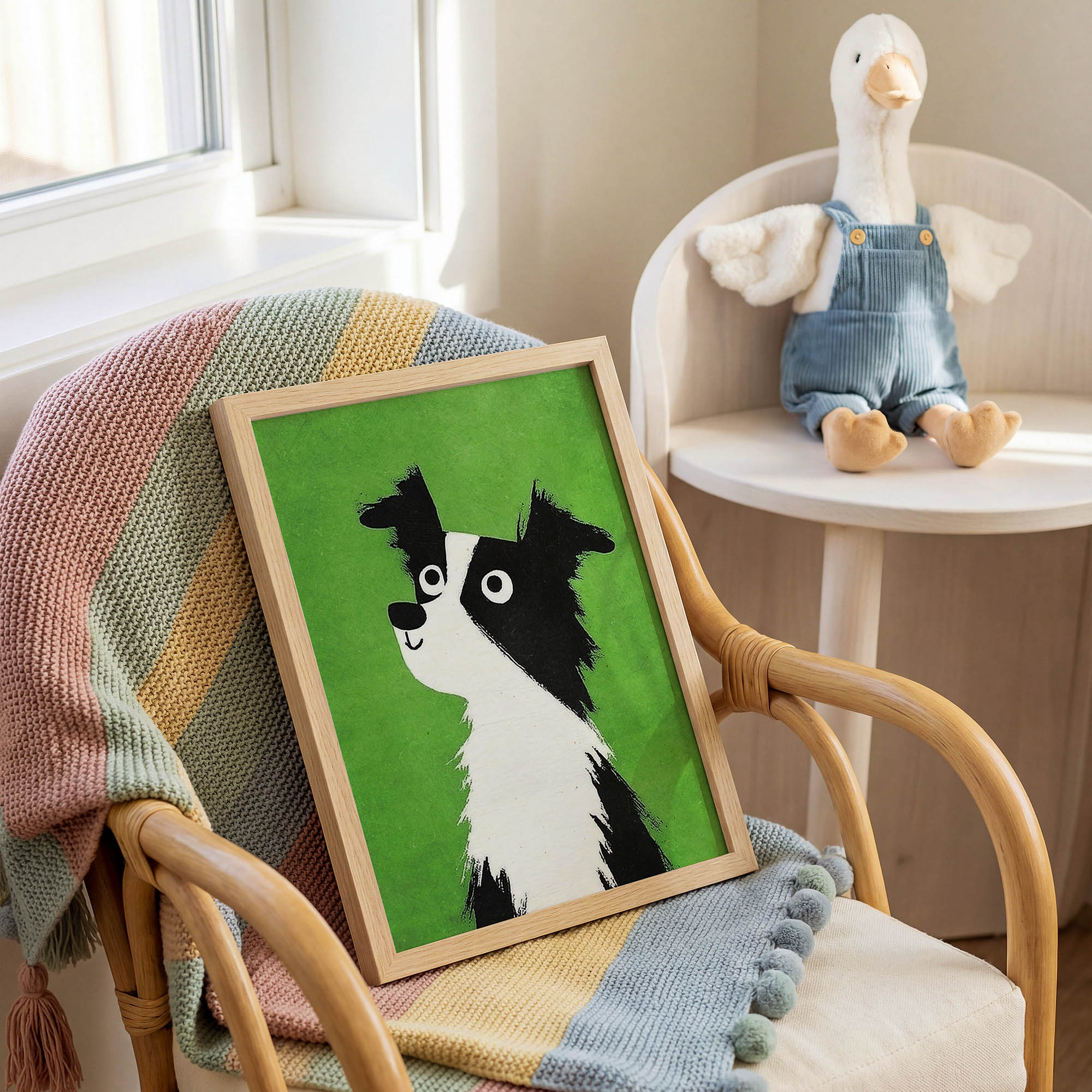 Yukarı Bakan Köpek Çocuk Odası Duvar Posteri Çerçeveli Tablo Dekorasyon - Görsel 2