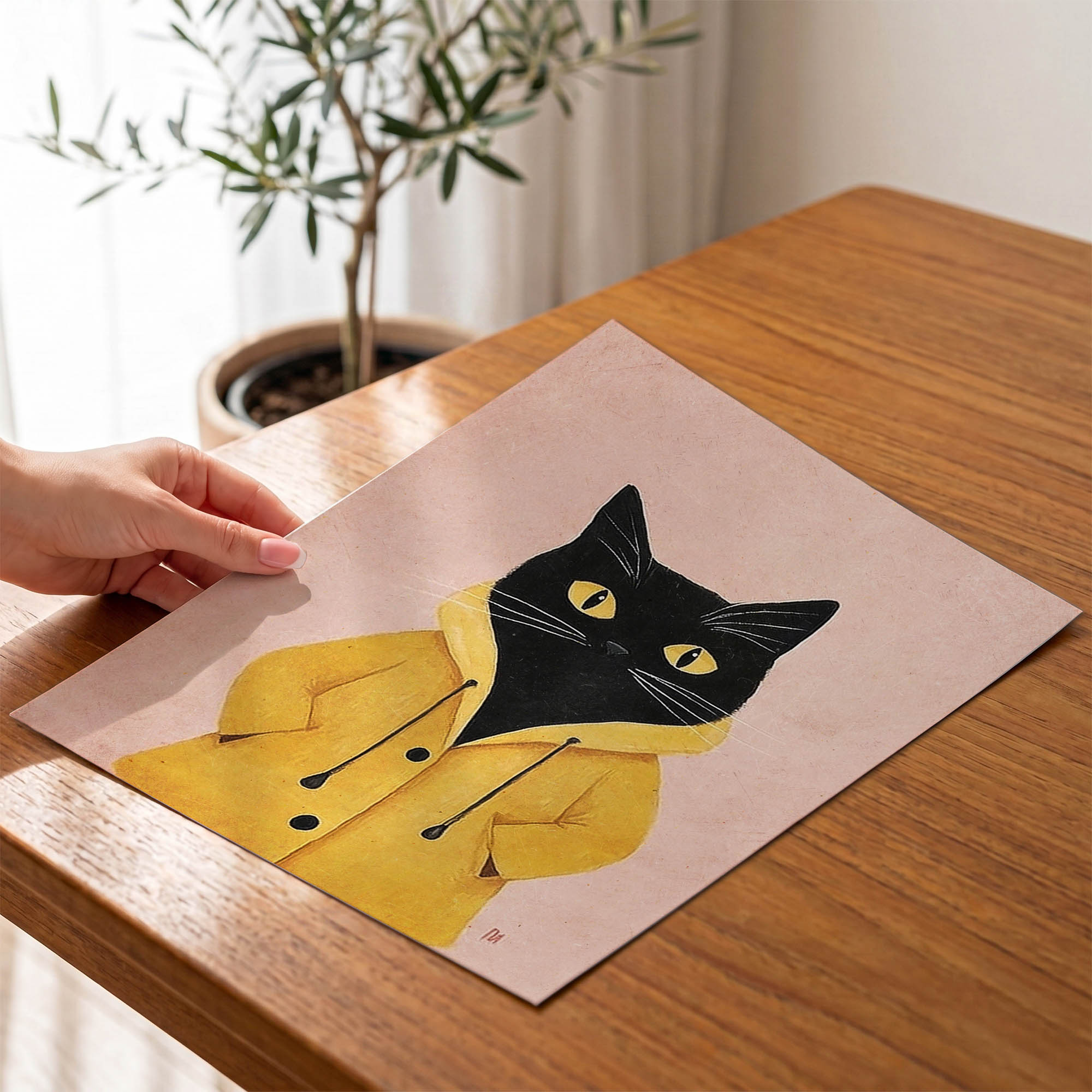 Yağmurluklu Siyah Kedi Çocuk Odası Duvar Posteri Çerçeveli Tablo Dekorasyon - Görsel 4
