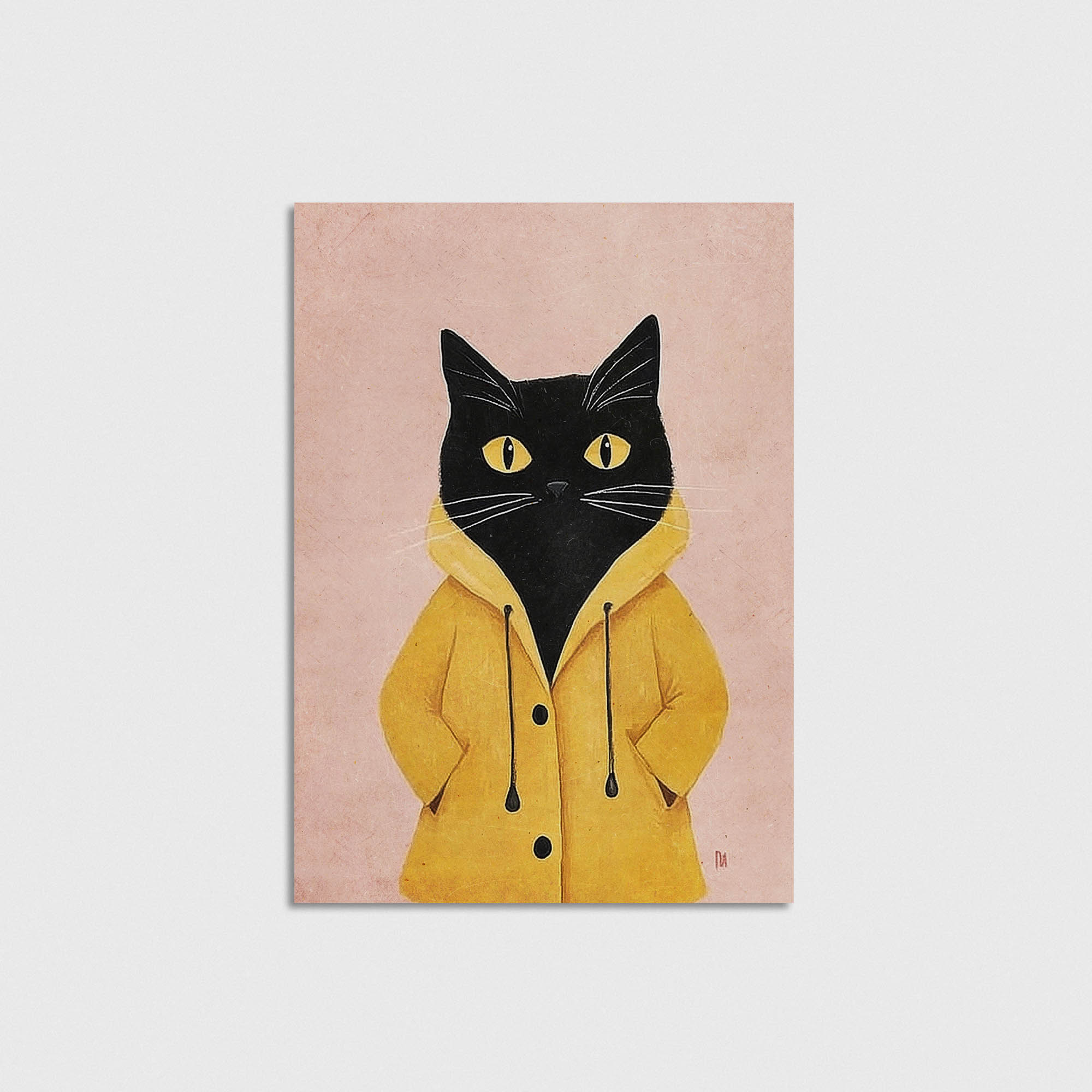 Yağmurluklu Siyah Kedi Çocuk Odası Duvar Posteri Çerçeveli Tablo Dekorasyon - Görsel 5