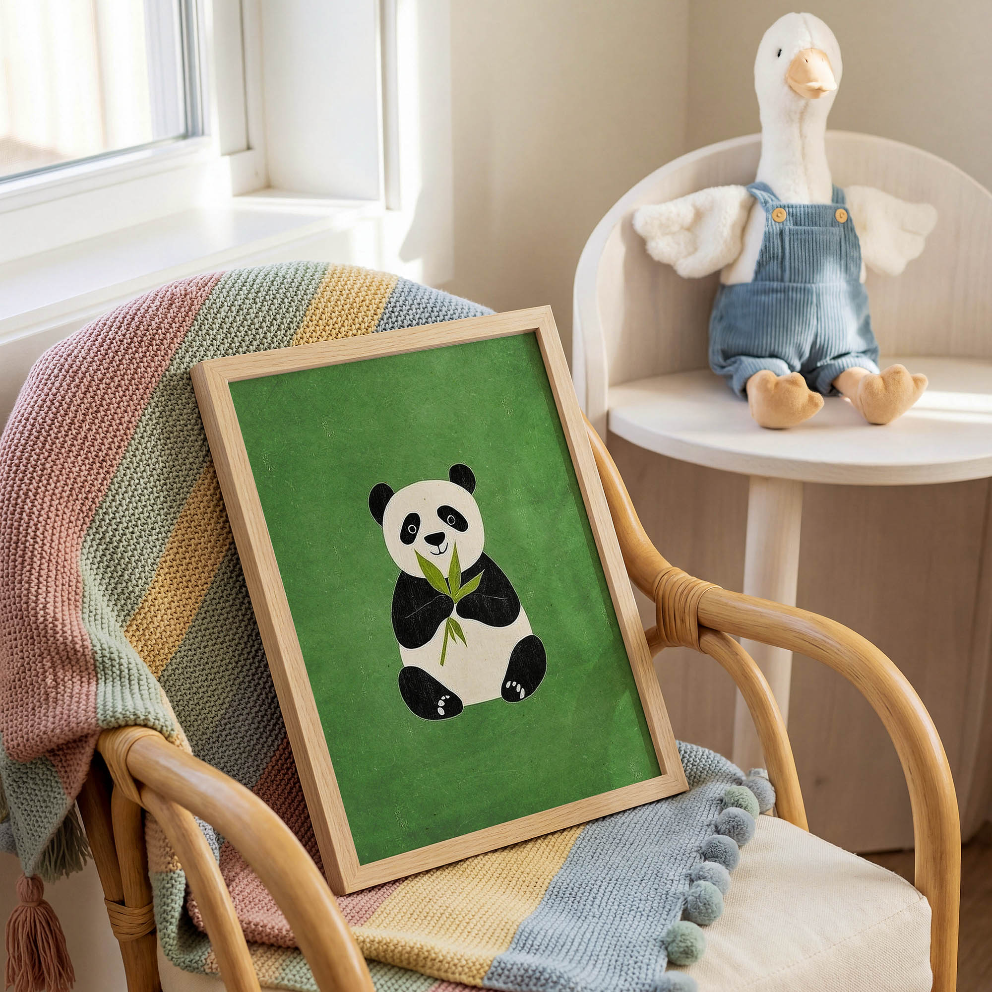 Yeşil Zeminli Panda Çocuk Odası Duvar Posteri Çerçeveli Tablo Dekorasyon - Görsel 2