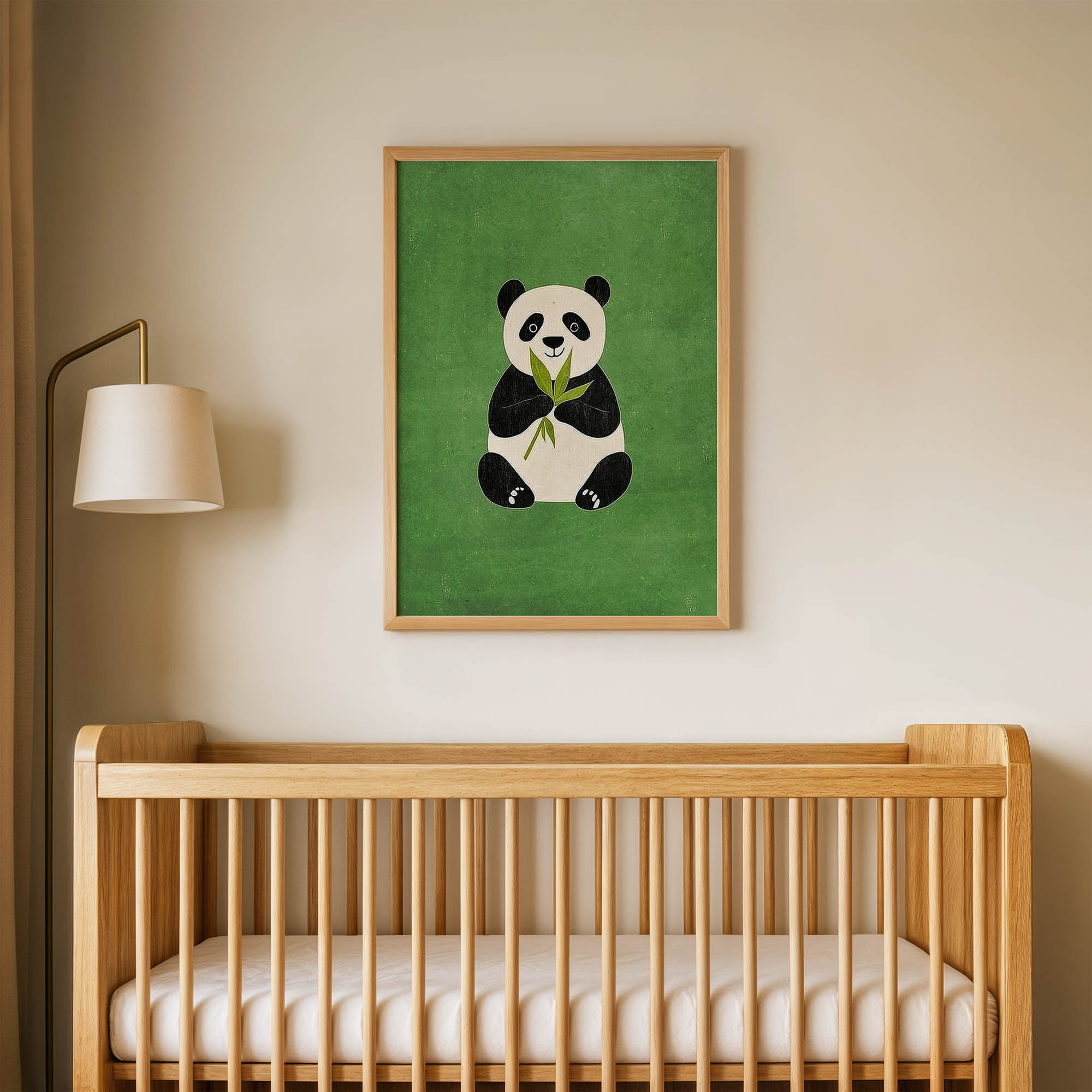 Yeşil Zeminli Panda Çocuk Odası Duvar Posteri Çerçeveli Tablo Dekorasyon