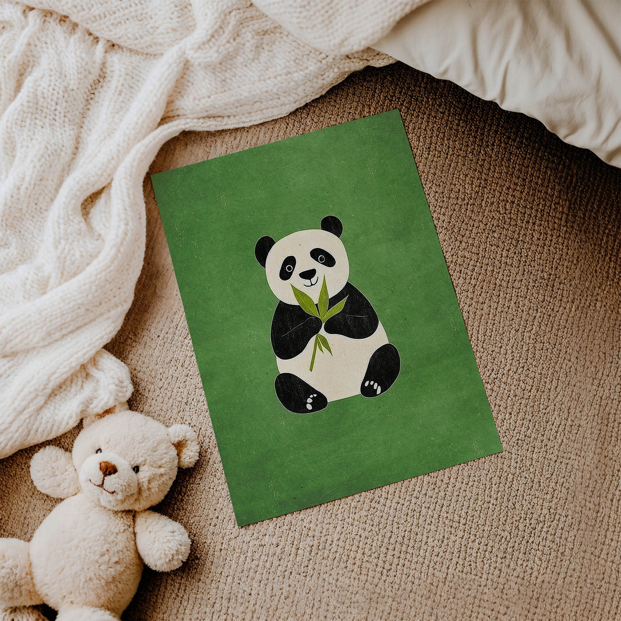Yeşil Zeminli Panda Çocuk Odası Duvar Posteri Çerçeveli Tablo Dekorasyon - Görsel 3
